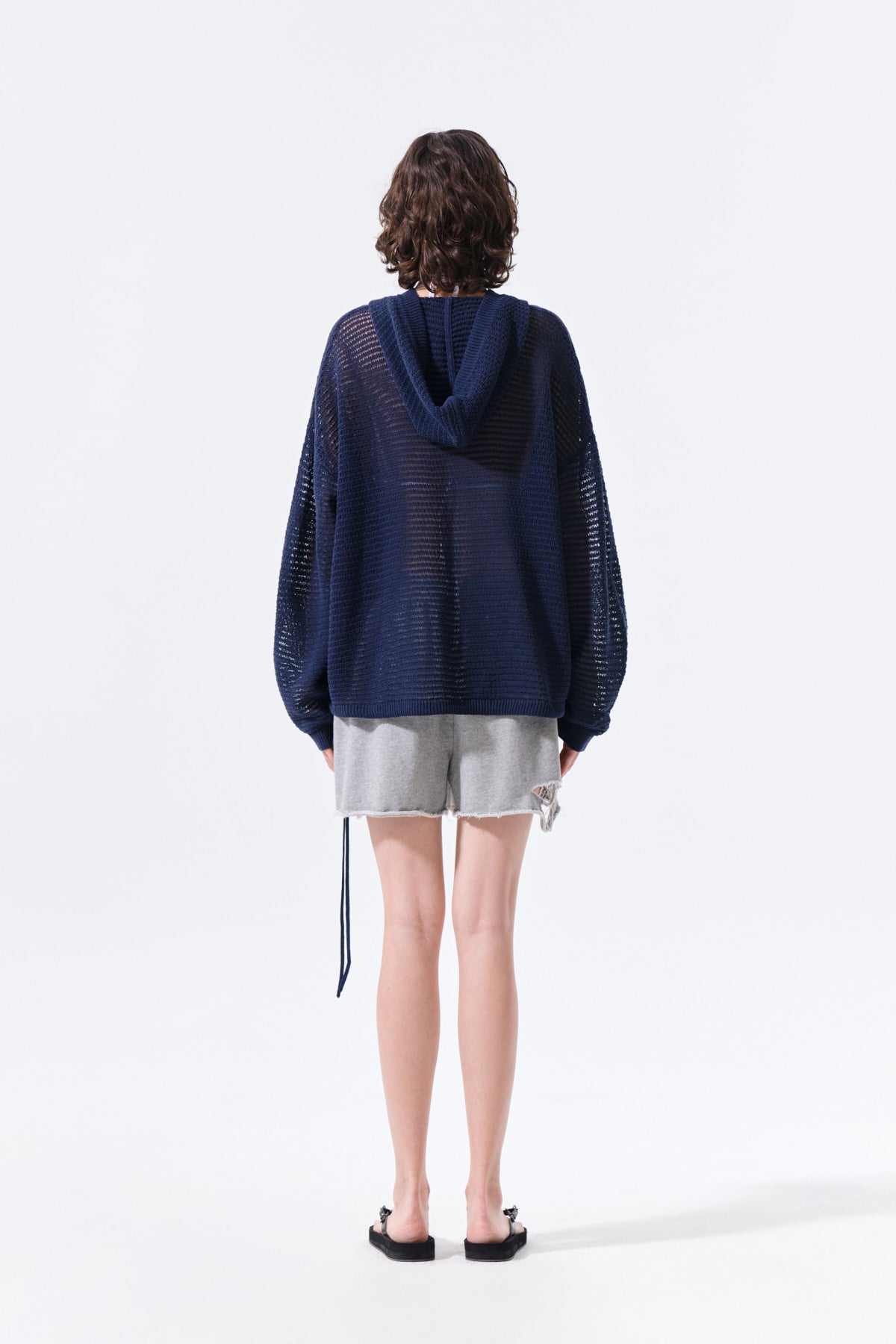 Matin Kim - Oversized Mesh Knit Hoodie (Navy) product image 7 | TRAB K-Fashion Australia