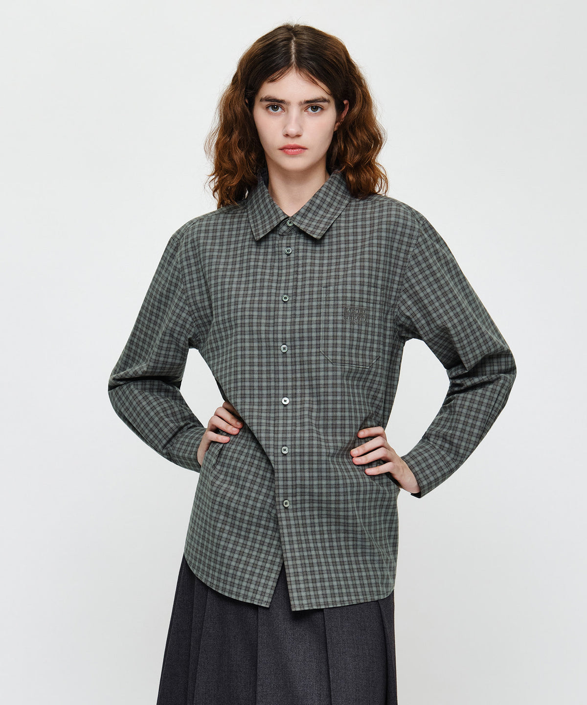 Marithe & Francois Girbaud - Micro Classic Logo Oversized Check Shirt (Gray) product image 1 | TRAB K-Fashion Australia