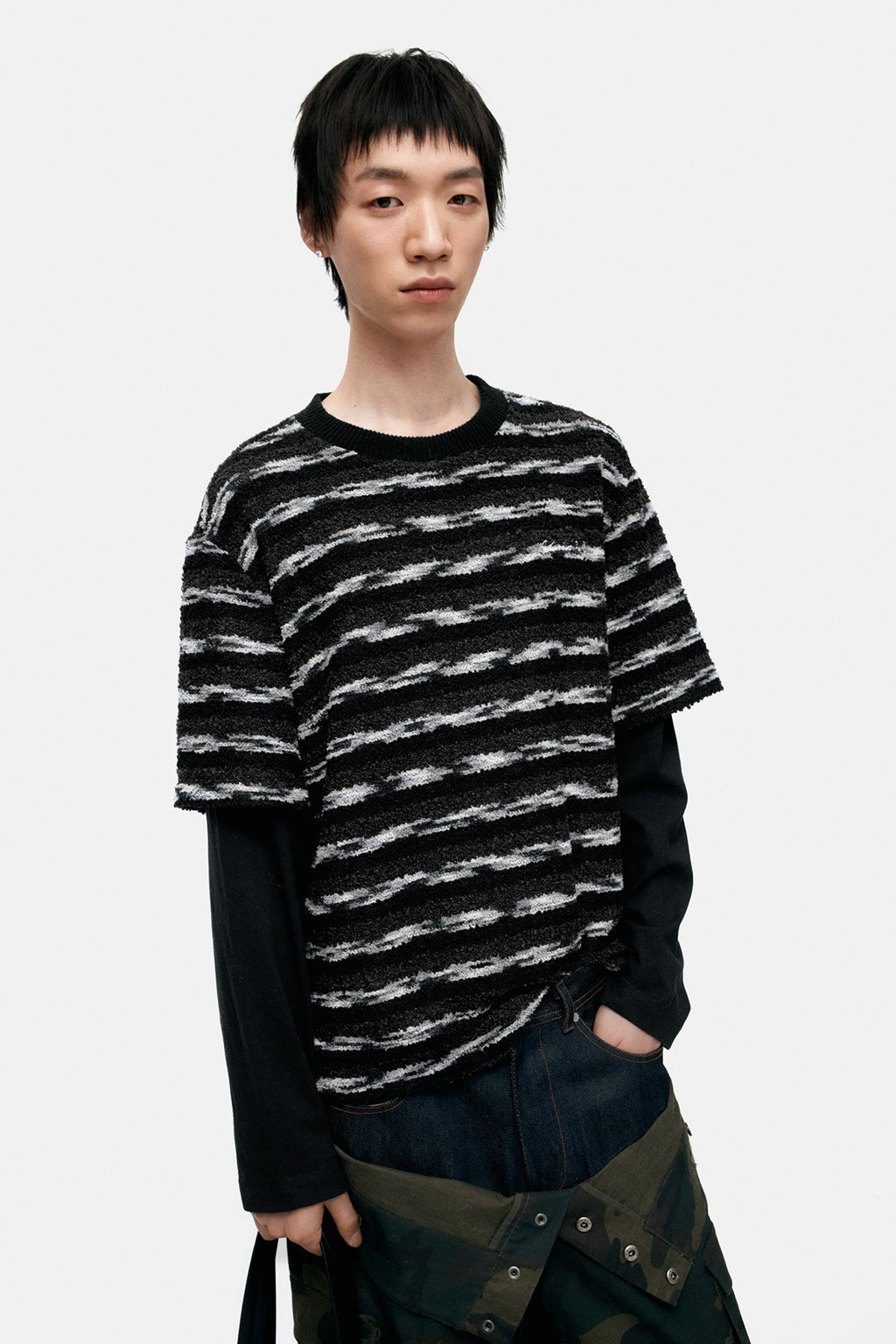 Andersson Bell - Unisex Stripe Layered Sweater (Black/Brown) product image 1 | TRAB K-Fashion Australia