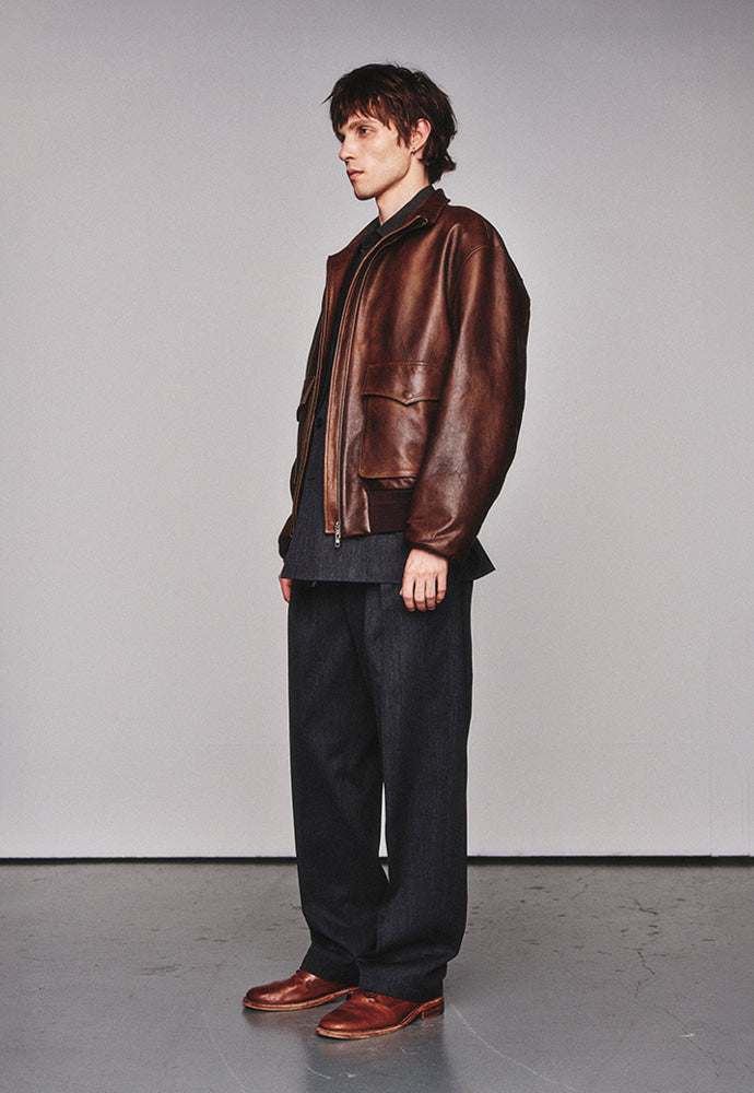 Art if acts - Stand Collar Leather Blouson Italy Vegetable Leather (Cloud Brown) product image 2 | TRAB K-Fashion Australia