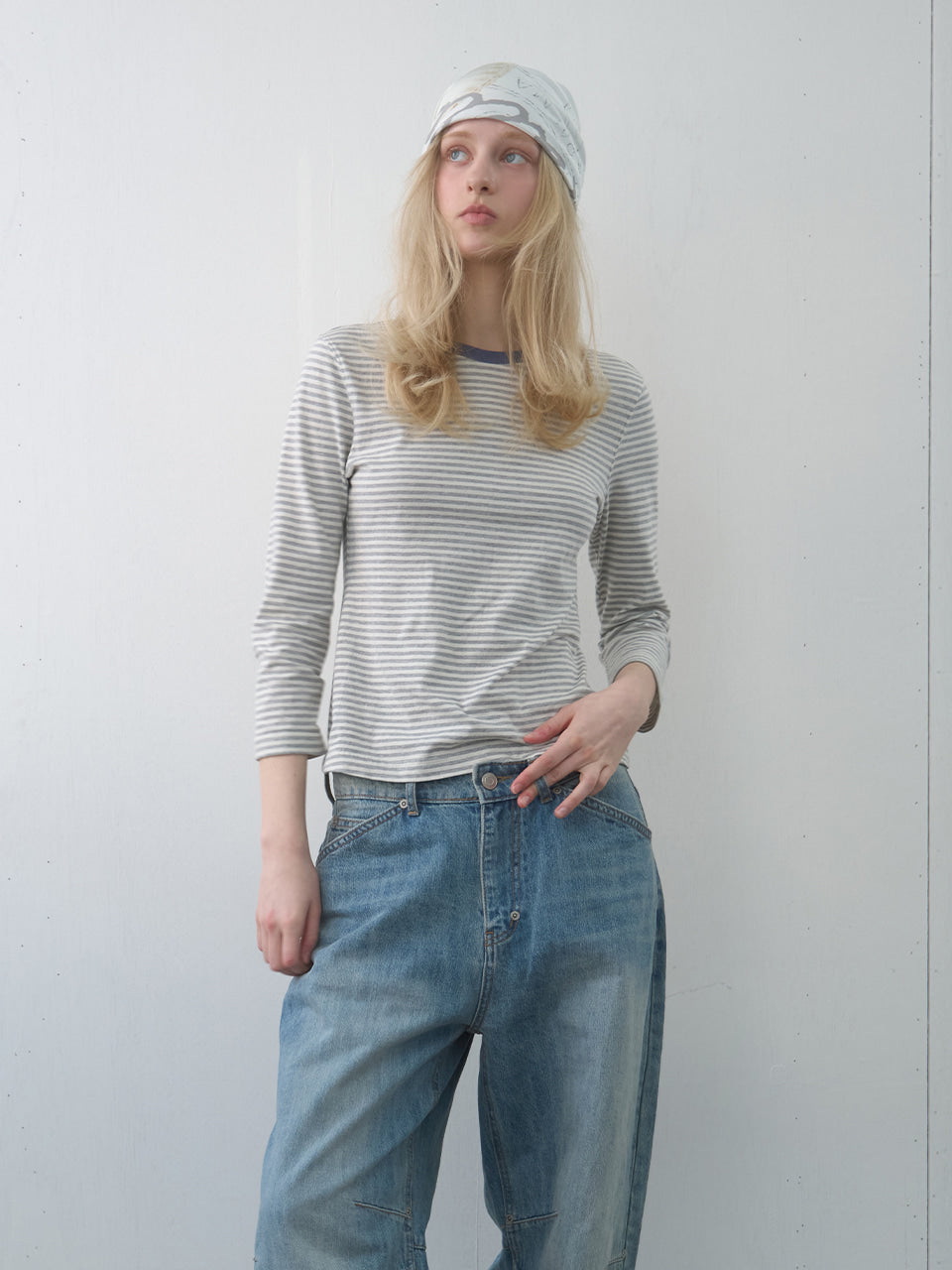 Kijun - Stripe Mid Sleeve Tee (Melange Grey) product image 5 | TRAB K-Fashion Australia