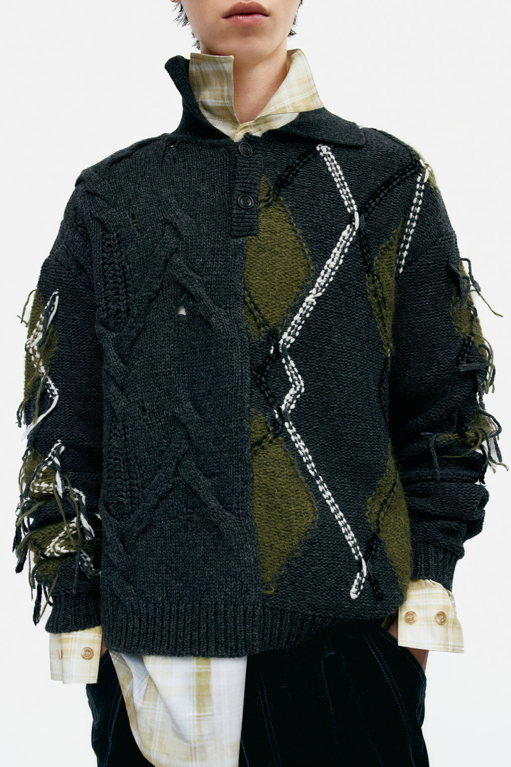 Andersson Bell - Argyle Fisherman Polo Sweater (Charcoal) product image 5 | TRAB K-Fashion Australia