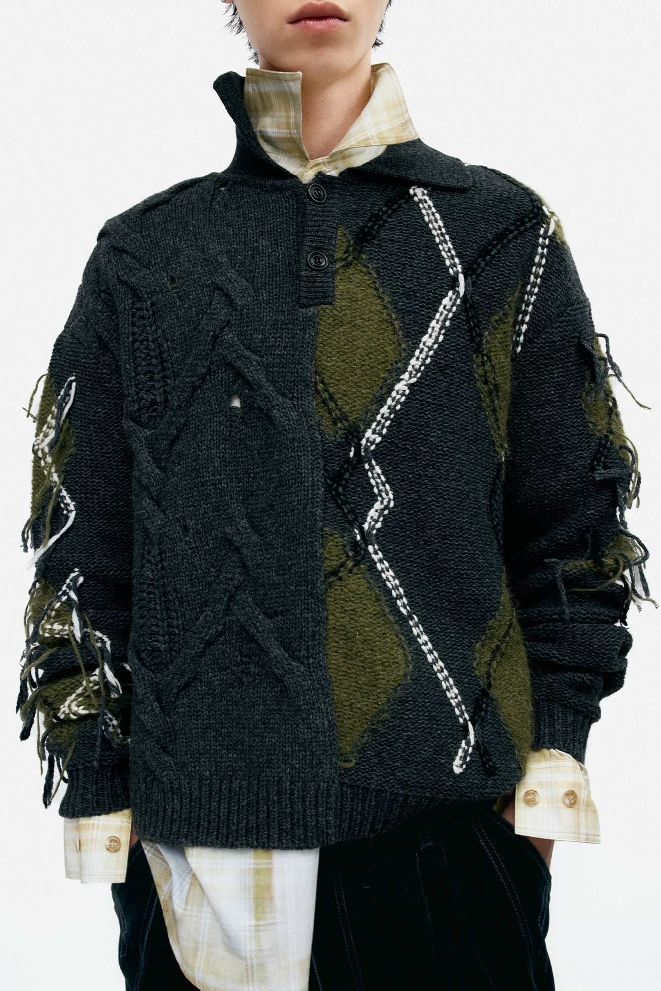 Andersson Bell - Argyle Fisherman Polo Sweater (Charcoal) product image 5 | TRAB K-Fashion Australia