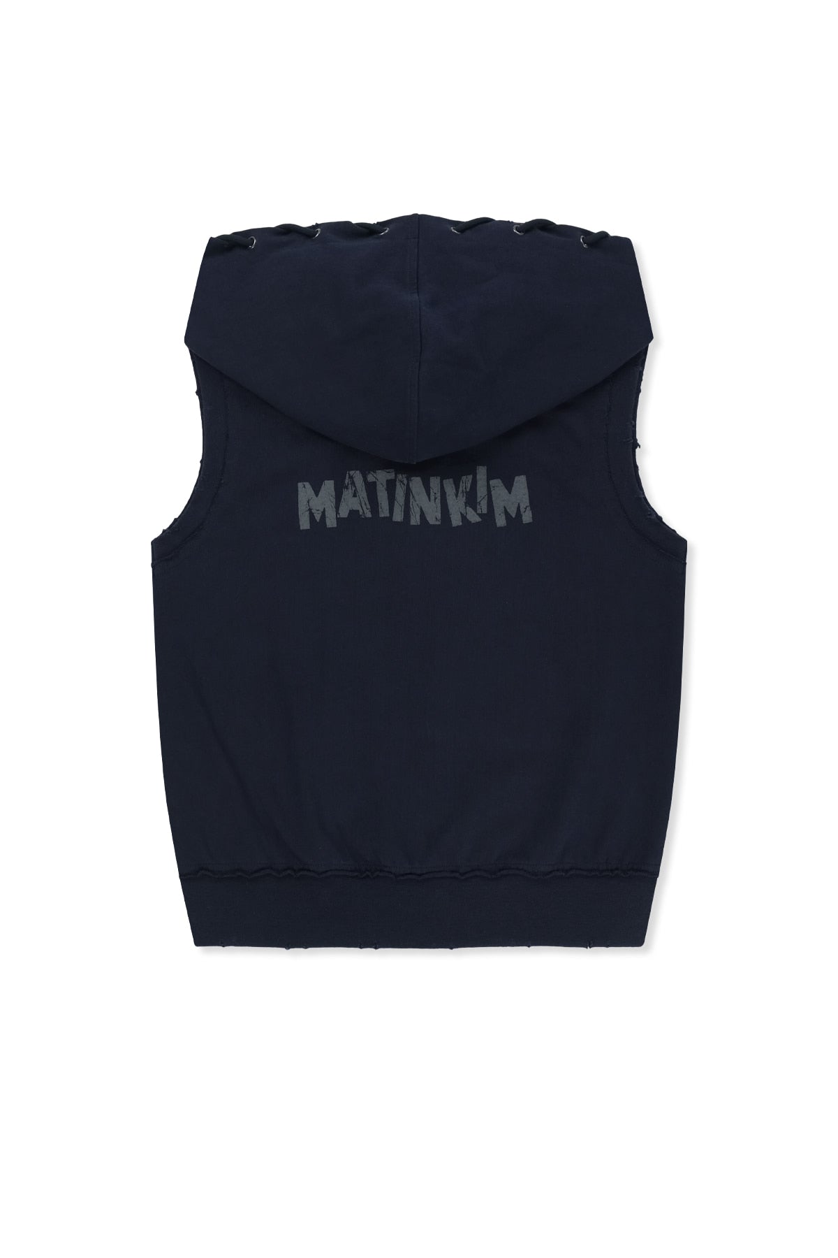Matin Kim - Back Logo Jersey Hood Vest (Navy) product image 2 | TRAB K-Fashion Australia