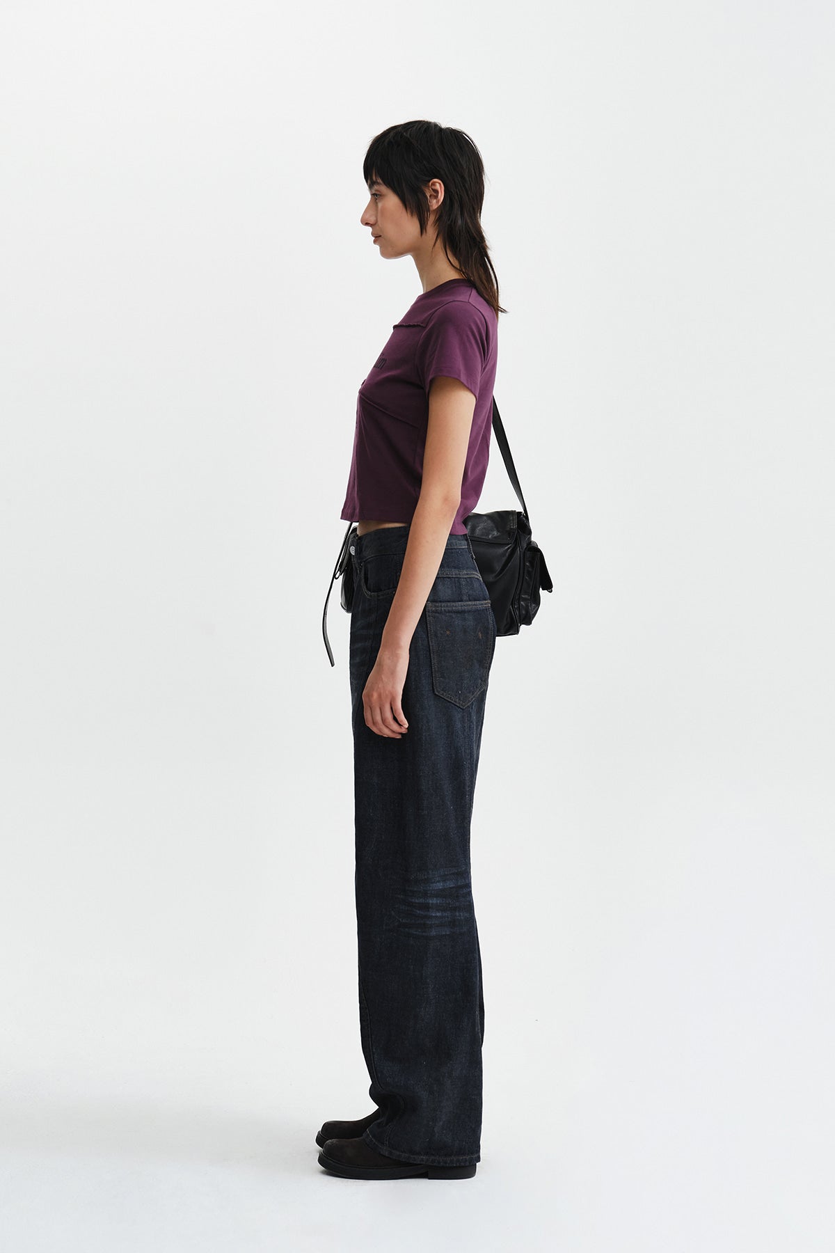 Matin Kim - Diagonal Cut Logo Crop Top (Purple) product image 7 | TRAB K-Fashion Australia