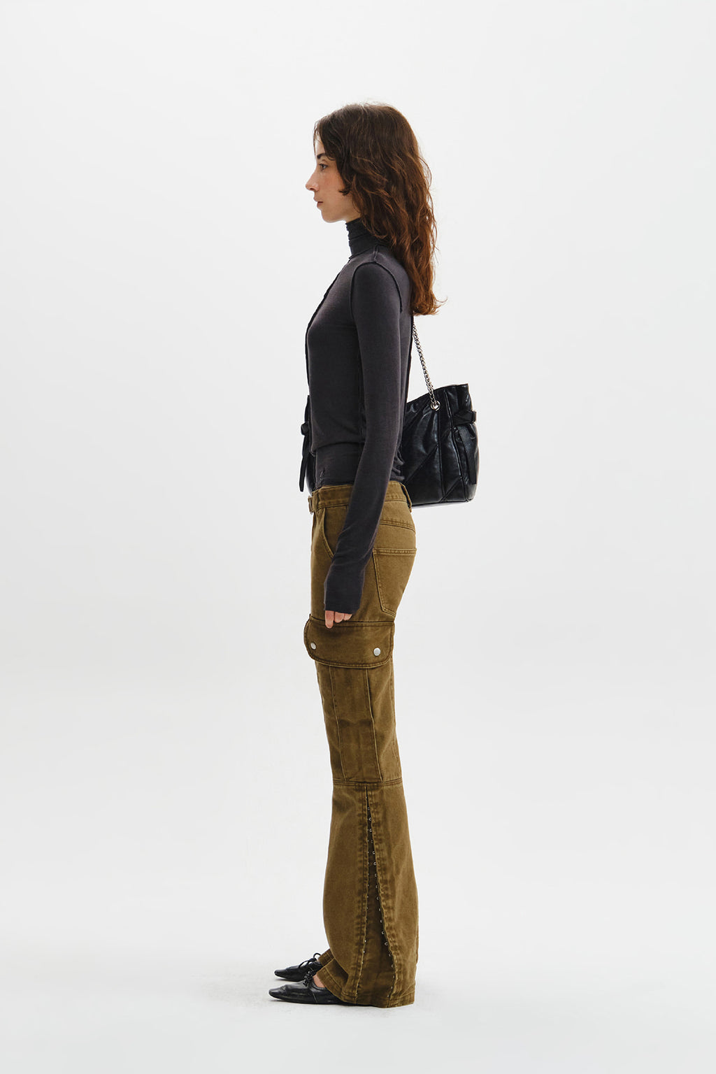 Matin Kim - Multi Hook Bootcut Cargo Pants (Khaki) product image 8 | TRAB K-Fashion Australia