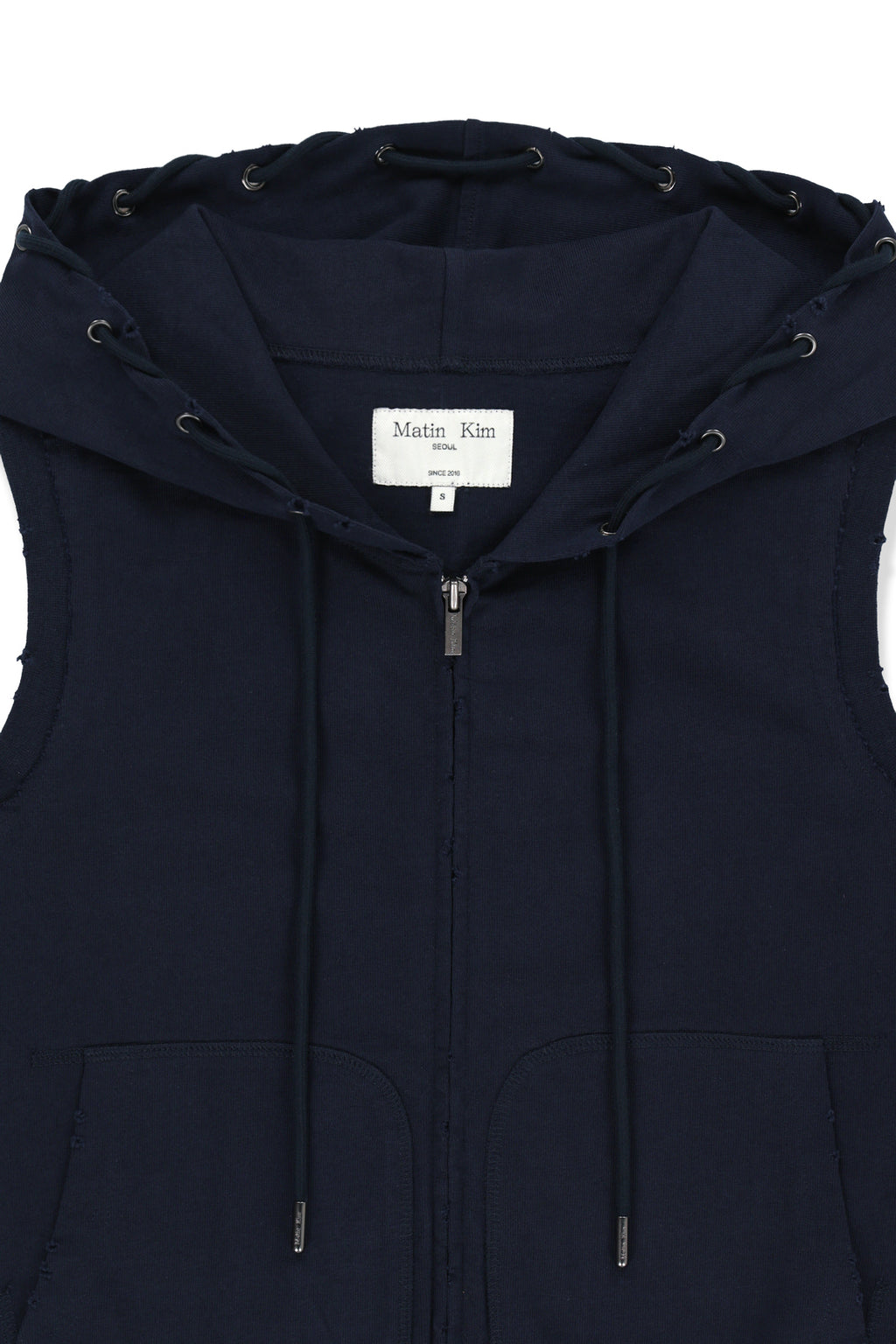 Matin Kim - Back Logo Jersey Hood Vest (Navy) product image 3 | TRAB K-Fashion Australia