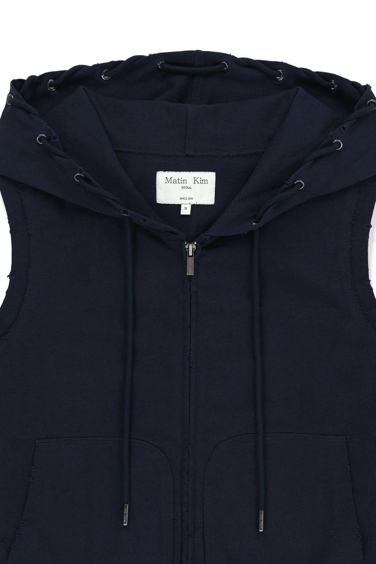 Matin Kim - Back Logo Jersey Hood Vest (Navy) product image 3 | TRAB K-Fashion Australia