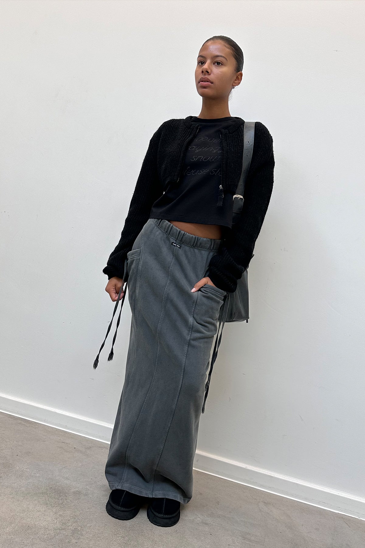 Matin Kim - Washed String Cargo Sweatskirt (Grey) product image 4 | TRAB K-Fashion Australia