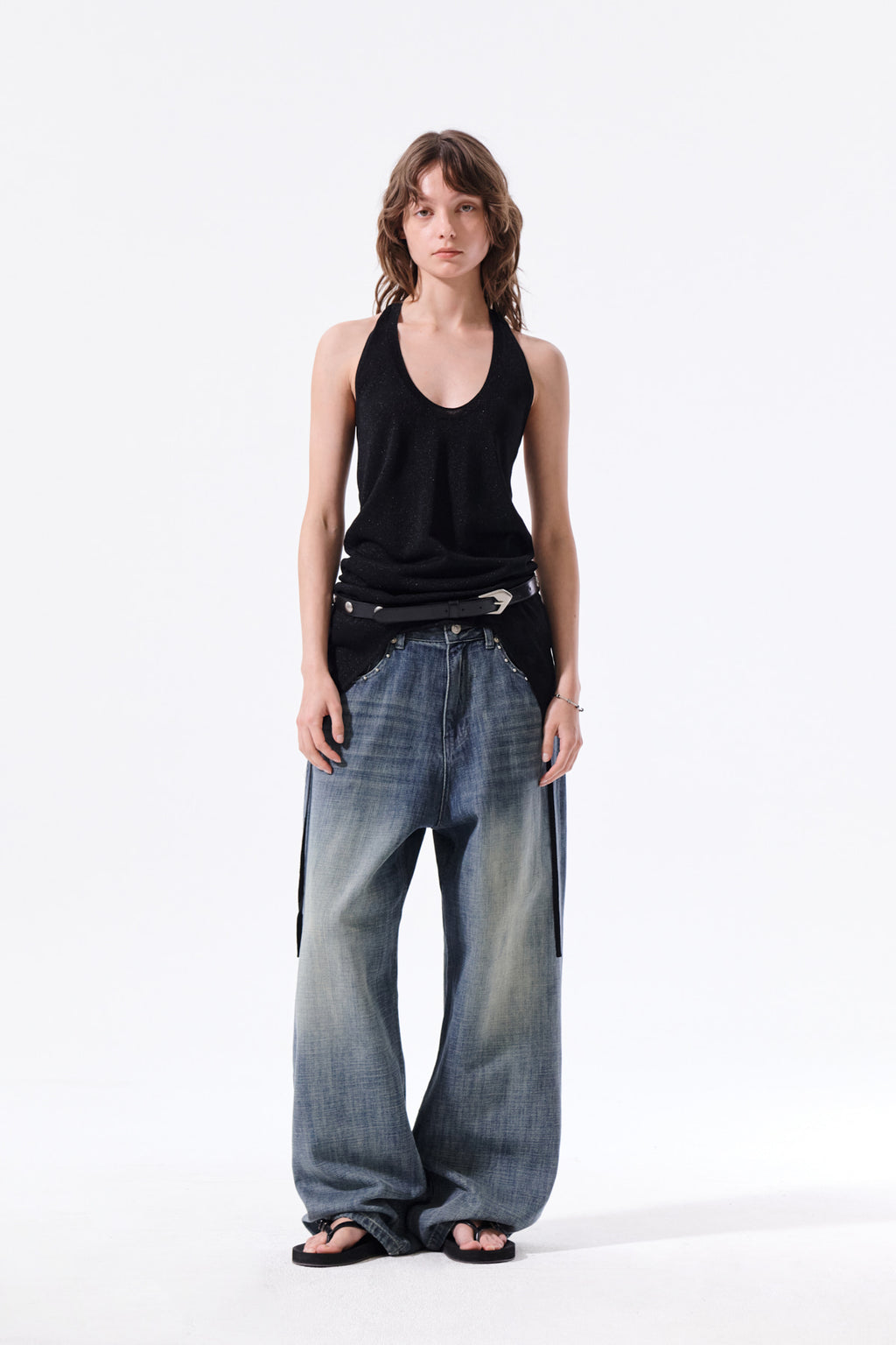 Matin Kim - Layered Tie Halter Neck Knit Top (Black) product image 15 | TRAB K-Fashion Australia