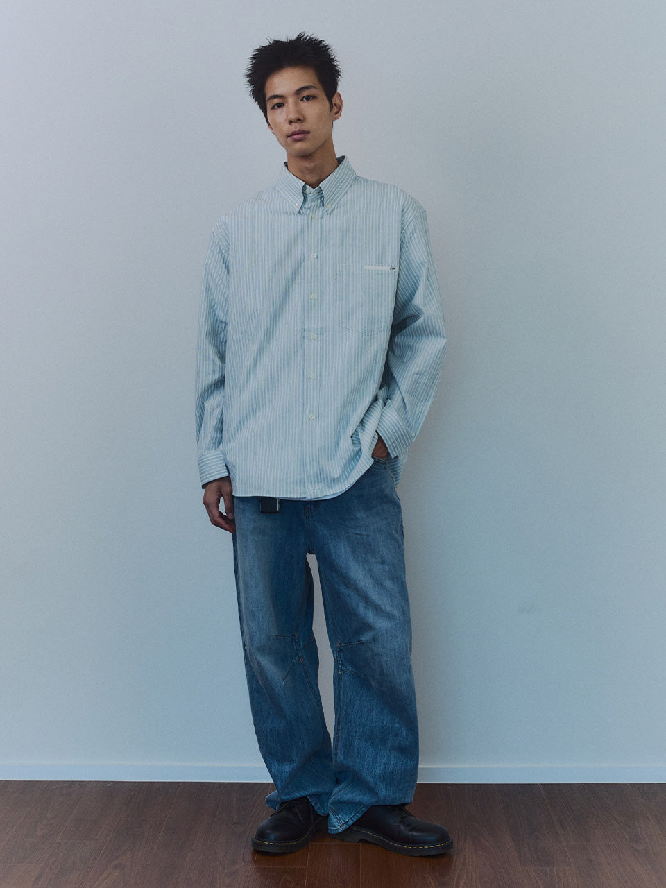 Kijun - Natural Stripe Button Down Shirt (Blue) product image 3 | TRAB K-Fashion Australia