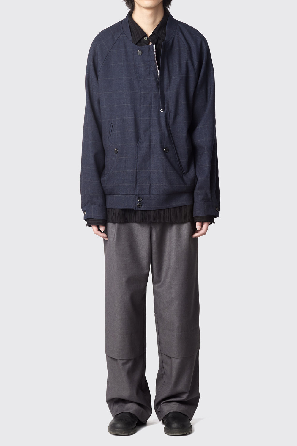 Hatchingroom - Non Collar Jacket Blue Charcoal Check (Wool) product image 11 | TRAB K-Fashion Australia
