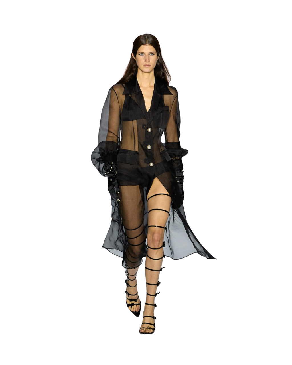 Kimhe Kim - Pearl Buttons Silk Organza Coat (Black) product image 8 | TRAB K-Fashion Australia
