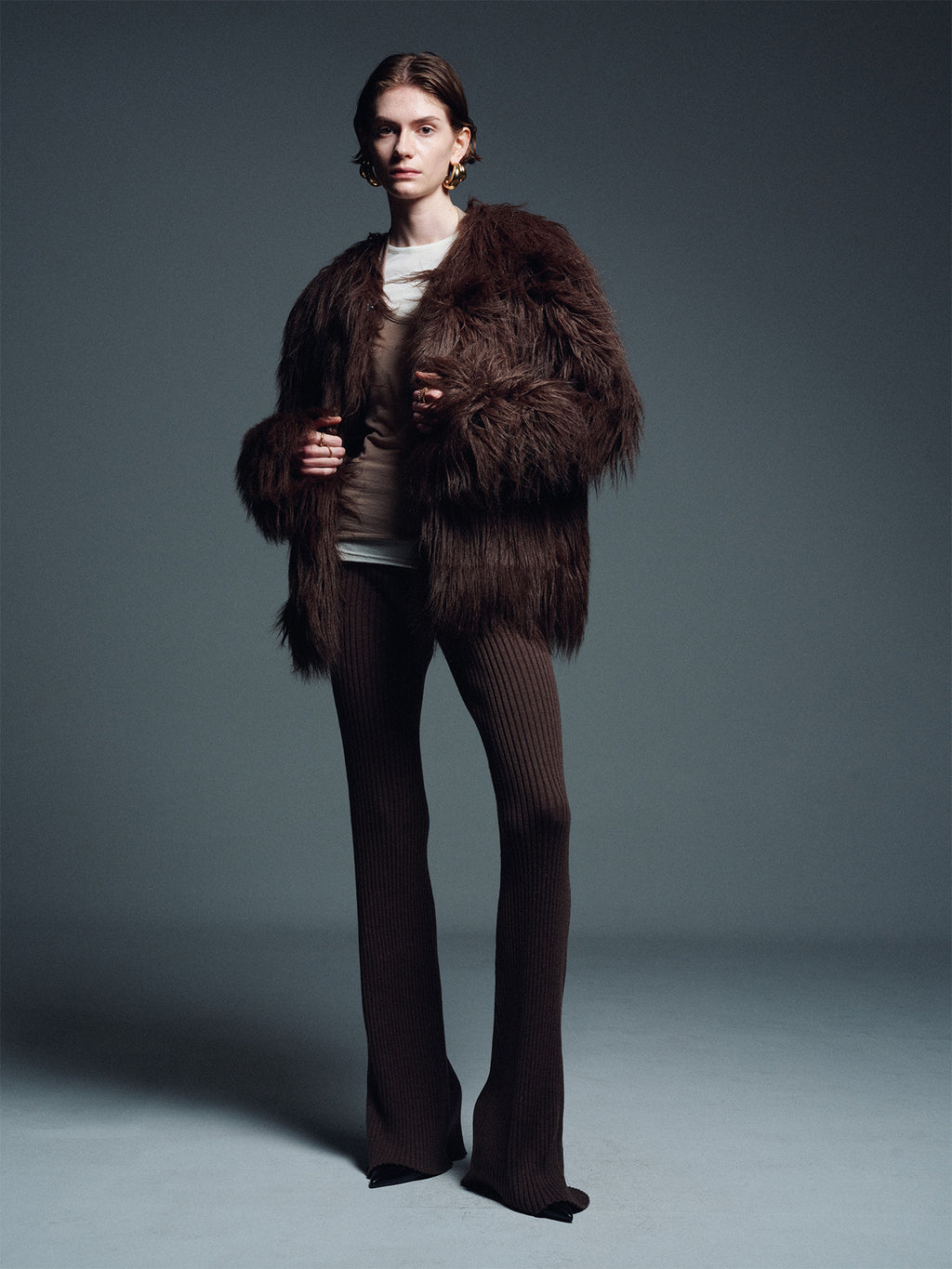 Tonywack - Superfine Merino Wool Rib Flared Pants (Brown) product image 2 | TRAB K-Fashion Australia