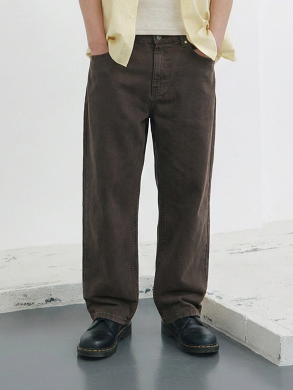 Kijun - Garment Dyed Classic Pants (Charcoal Brown) product image 1 | TRAB K-Fashion Australia