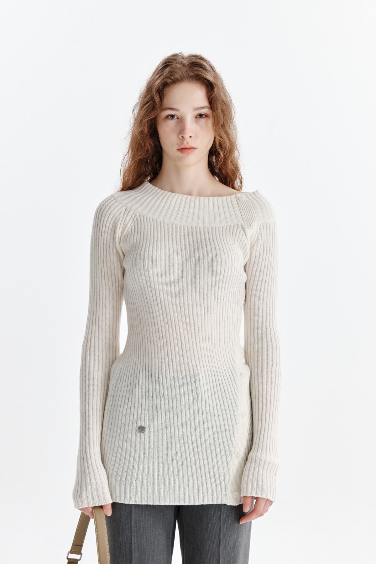 Matin Kim - One Shoulder Button Point Knit Dress (Ivory) product image 10 | TRAB K-Fashion Australia