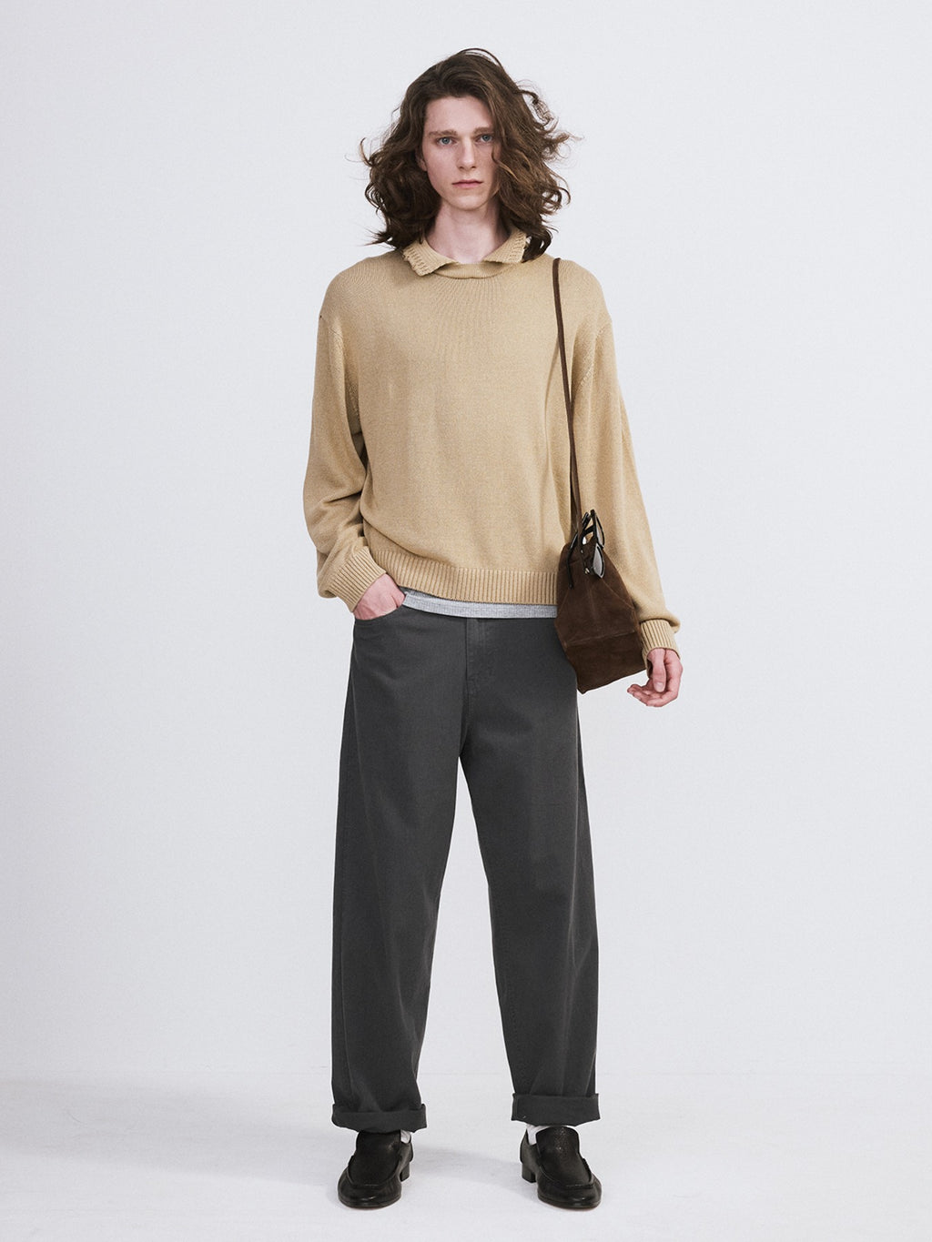 Recto - Waffle Collar Knit Top (Beige Khaki) product image 1 | TRAB K-Fashion Australia