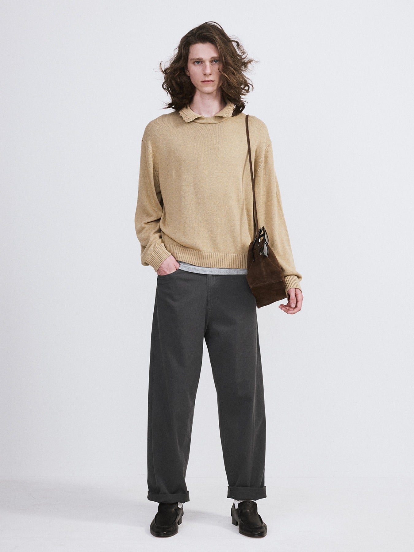 Recto - Waffle Collar Knit Top (Beige Khaki) product image 1 | TRAB K-Fashion Australia