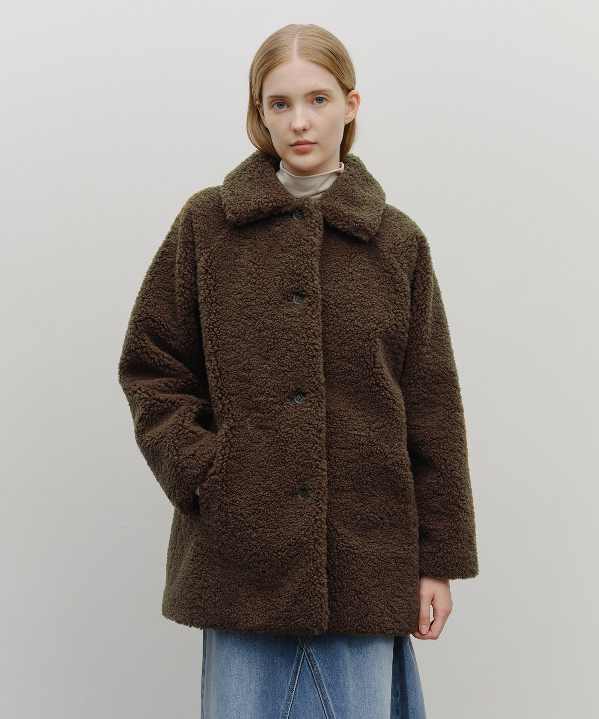 Marithe & Francois Girbaud - Mid Shearling Fur Coat (Dark Brown) product image 2 | TRAB K-Fashion Australia