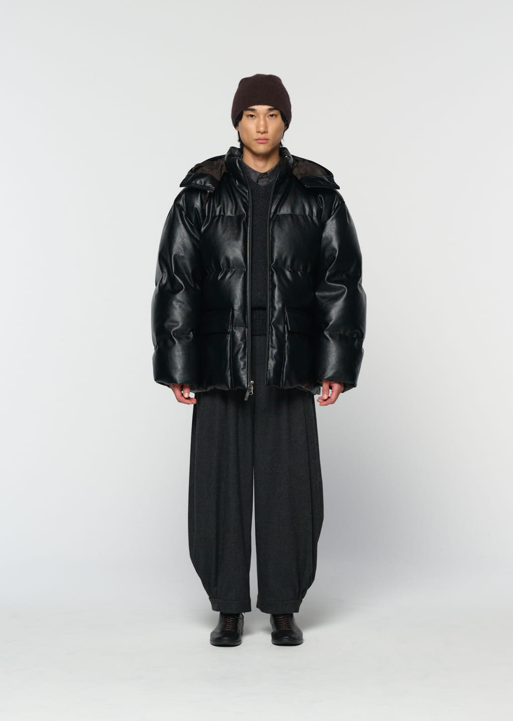 Amomento - [Pre-Order] synthetic leather mid puffer (Black) product image 2 | TRAB K-Fashion Australia