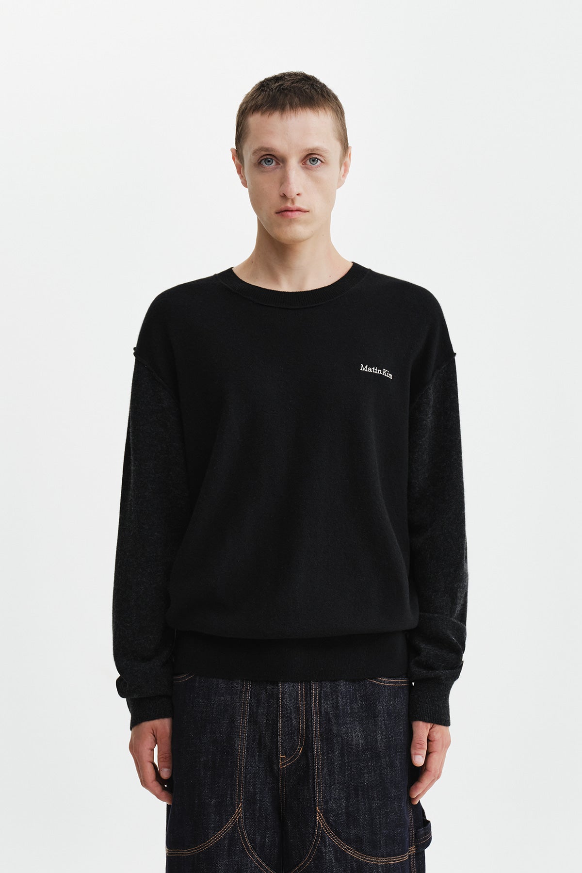 Matin Kim - [Pre-Order – Ships September 28] Cashmere Blended Panel Knit Pullover (Black) product image 7 | TRAB K-Fashion Australia