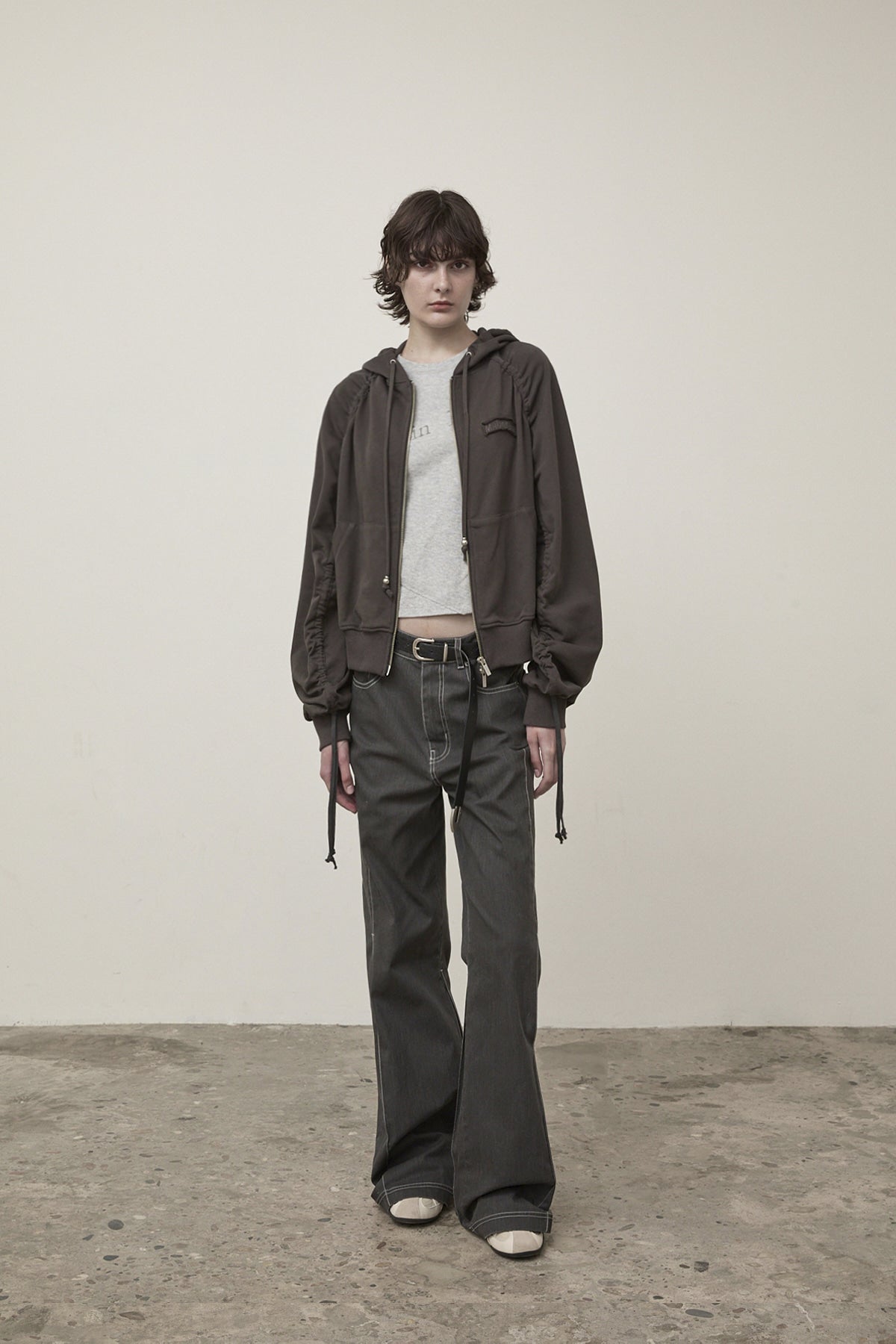 Matin Kim - Sleeve String Detail Hoody Zip Up (Charcoal) product image 12 | TRAB K-Fashion Australia