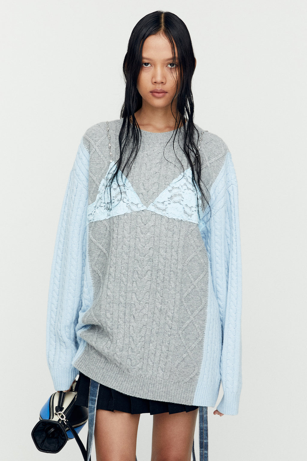 Andersson Bell - Lace Lingerie Boyfriend-Fit Knit (Grey) product image 5 | TRAB K-Fashion Australia
