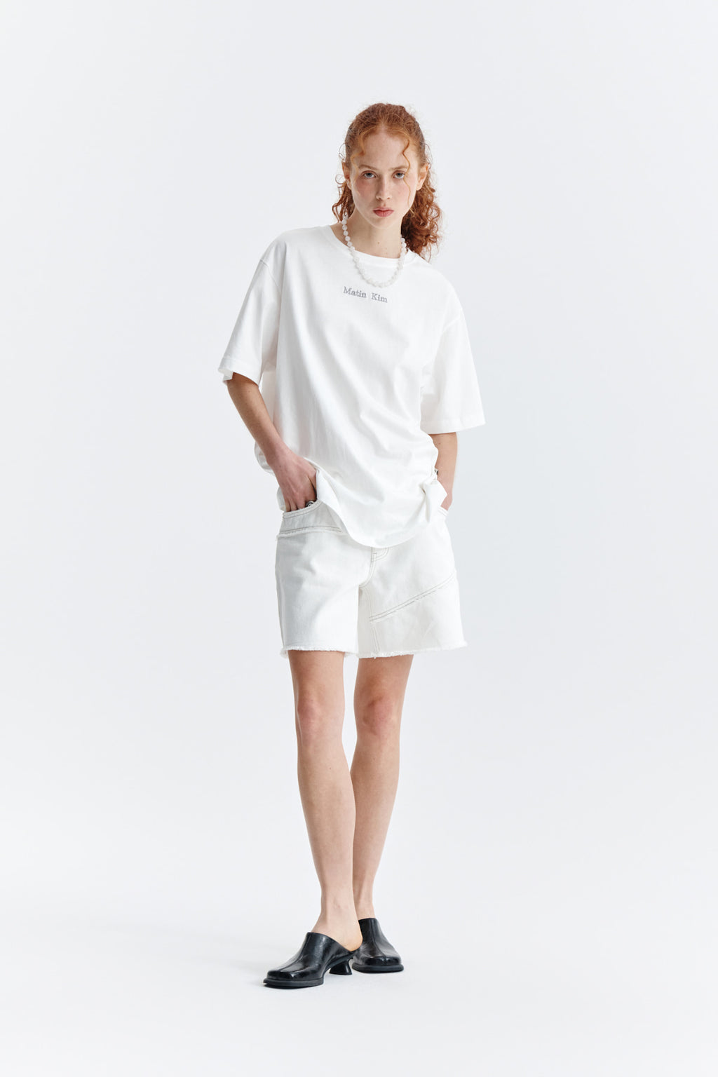Matin Kim - Embroidery Small Logo Oversize Top (White) product image 8 | TRAB K-Fashion Australia