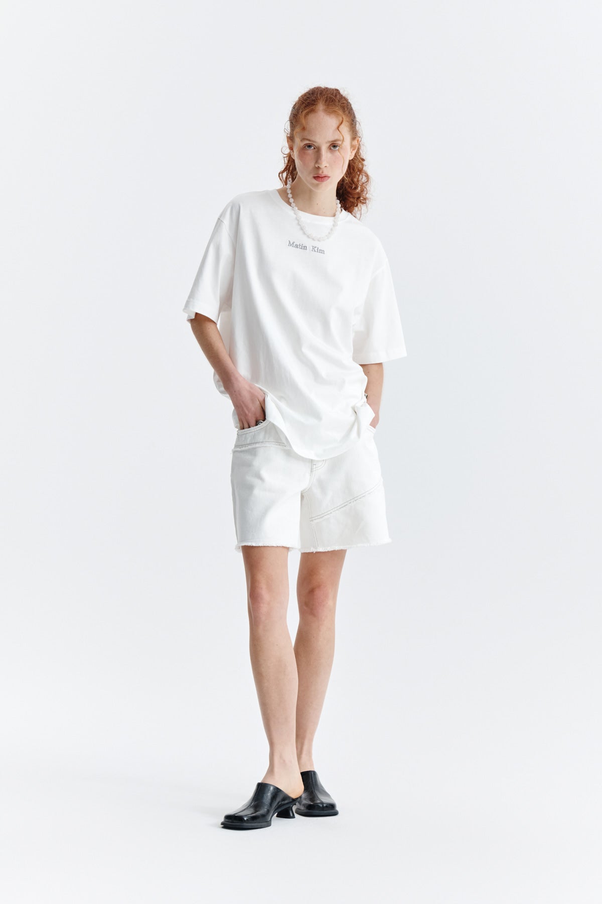 Matin Kim - Embroidery Small Logo Oversize Top (White) product image 8 | TRAB K-Fashion Australia