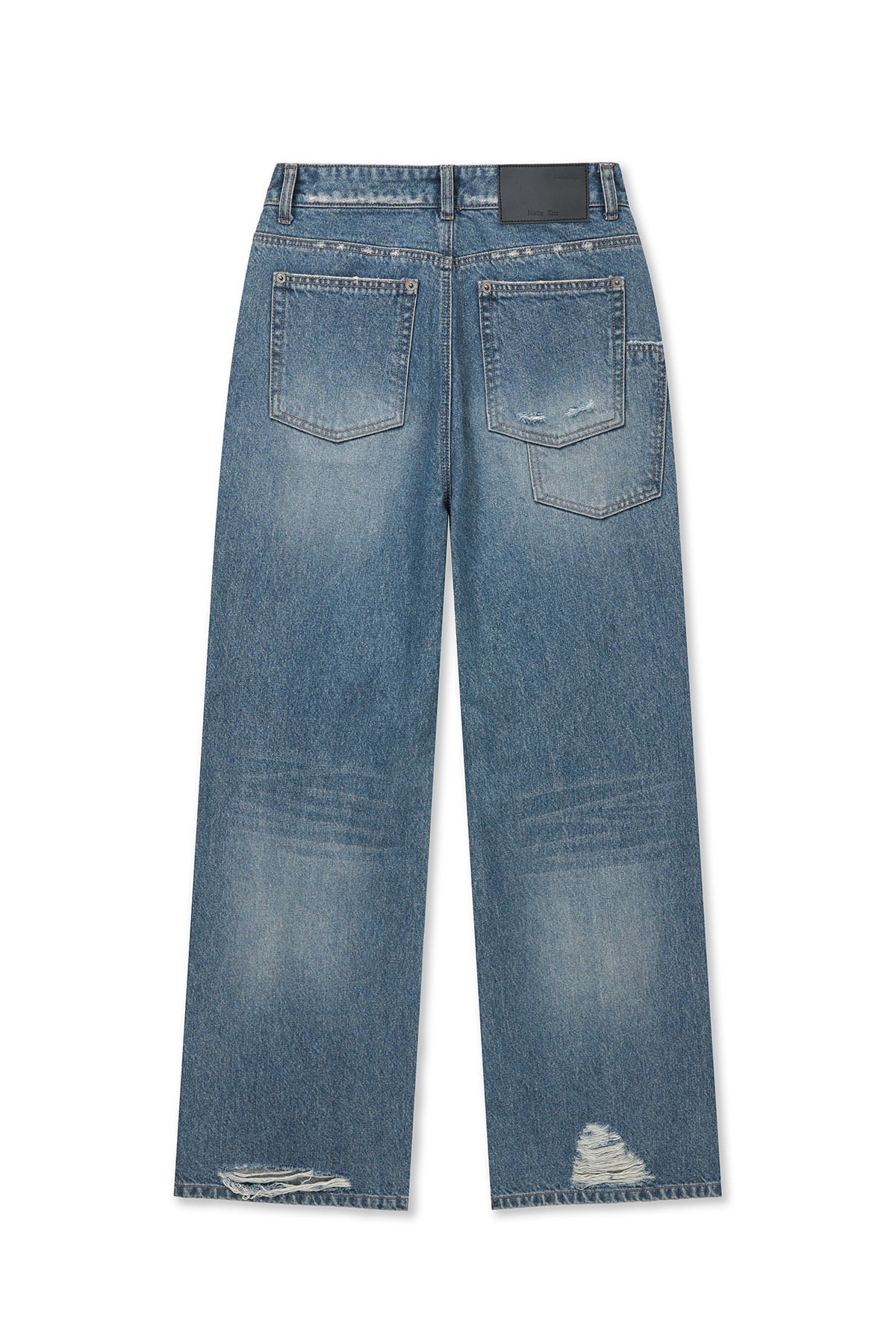 Matin Kim - Back Pocket Patch Destroyed Denim Pants (Blue) product image 2 | TRAB K-Fashion Australia