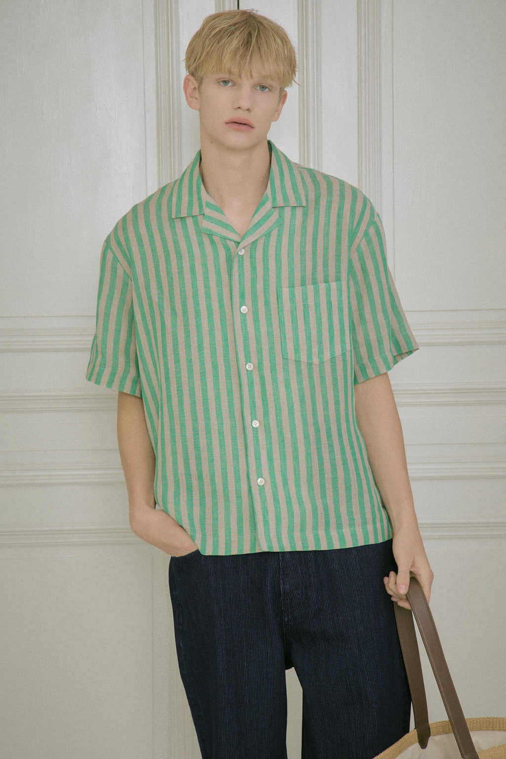 STU - Back Raglan Stripe Linen Shirt (Green) product image 9 | TRAB K-Fashion Australia