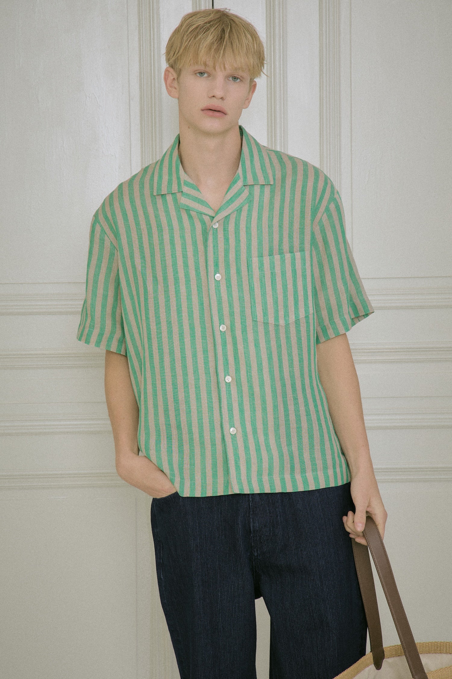 STU - Back Raglan Stripe Linen Shirt (Green) product image 9 | TRAB K-Fashion Australia