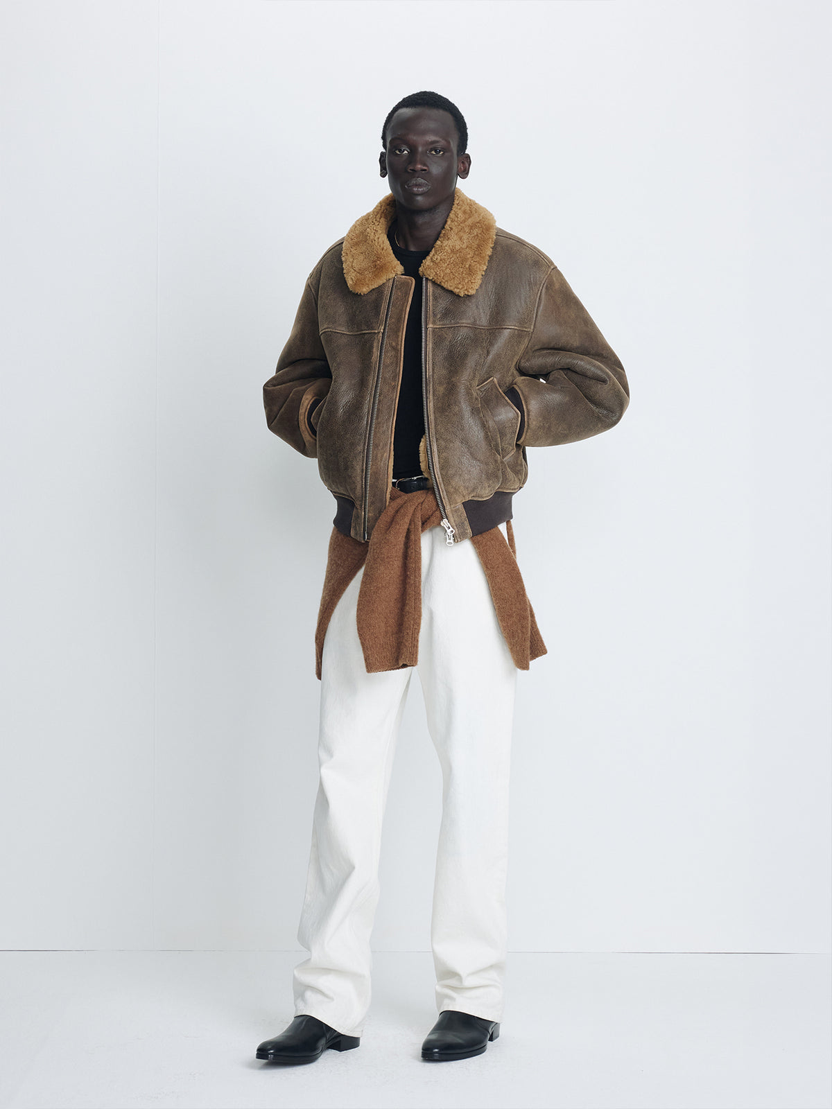 Tonywack - Lamb Shearling Leather Bomber Jacket (Faded Brown) product image 1 | TRAB K-Fashion Australia
