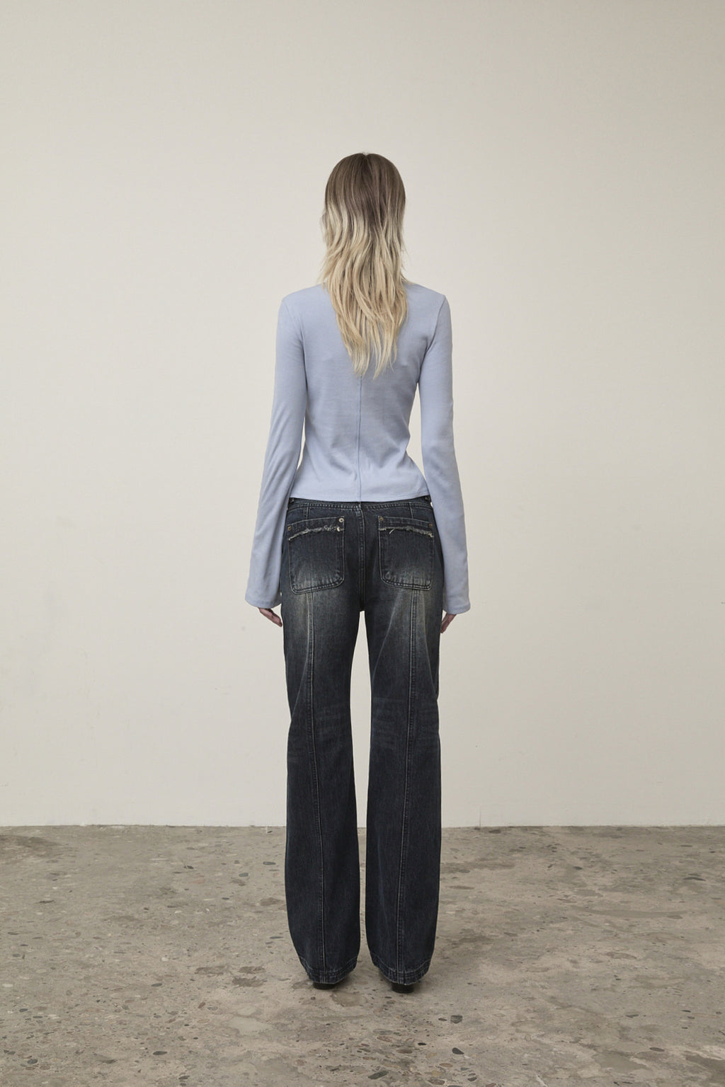 Matin Kim - Semi Boots Cut Washed Denim Pants (Navy) product image 7 | TRAB K-Fashion Australia