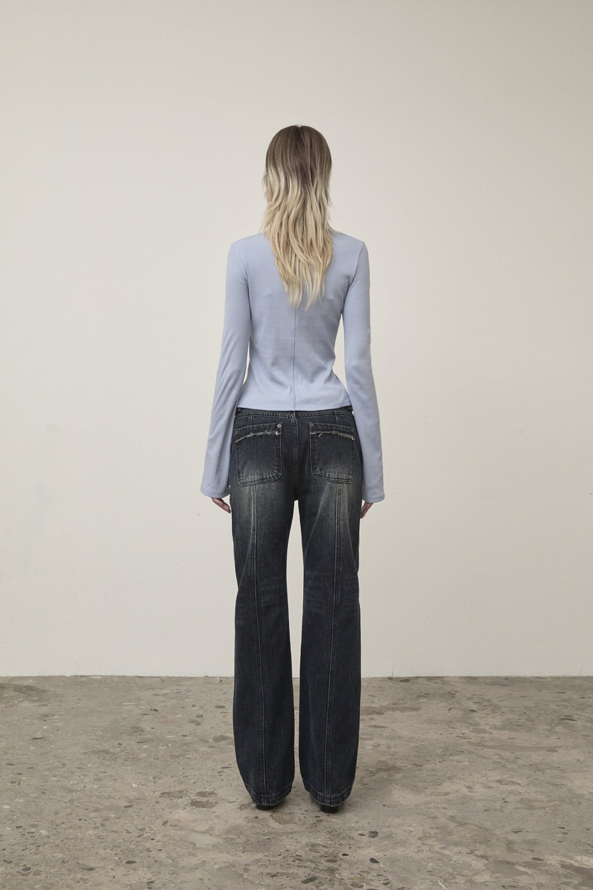 Matin Kim - Semi Boots Cut Washed Denim Pants (Navy) product image 7 | TRAB K-Fashion Australia