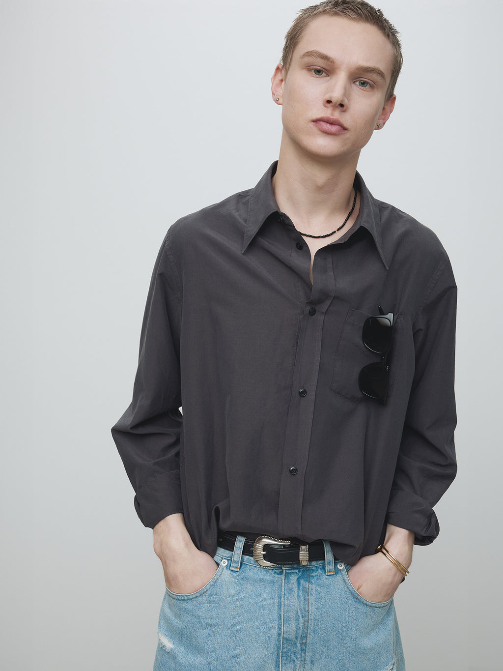 Tonywack - Silk Cotton Garment-Dyed Shirt (Faded Black) product image 1 | TRAB K-Fashion Australia