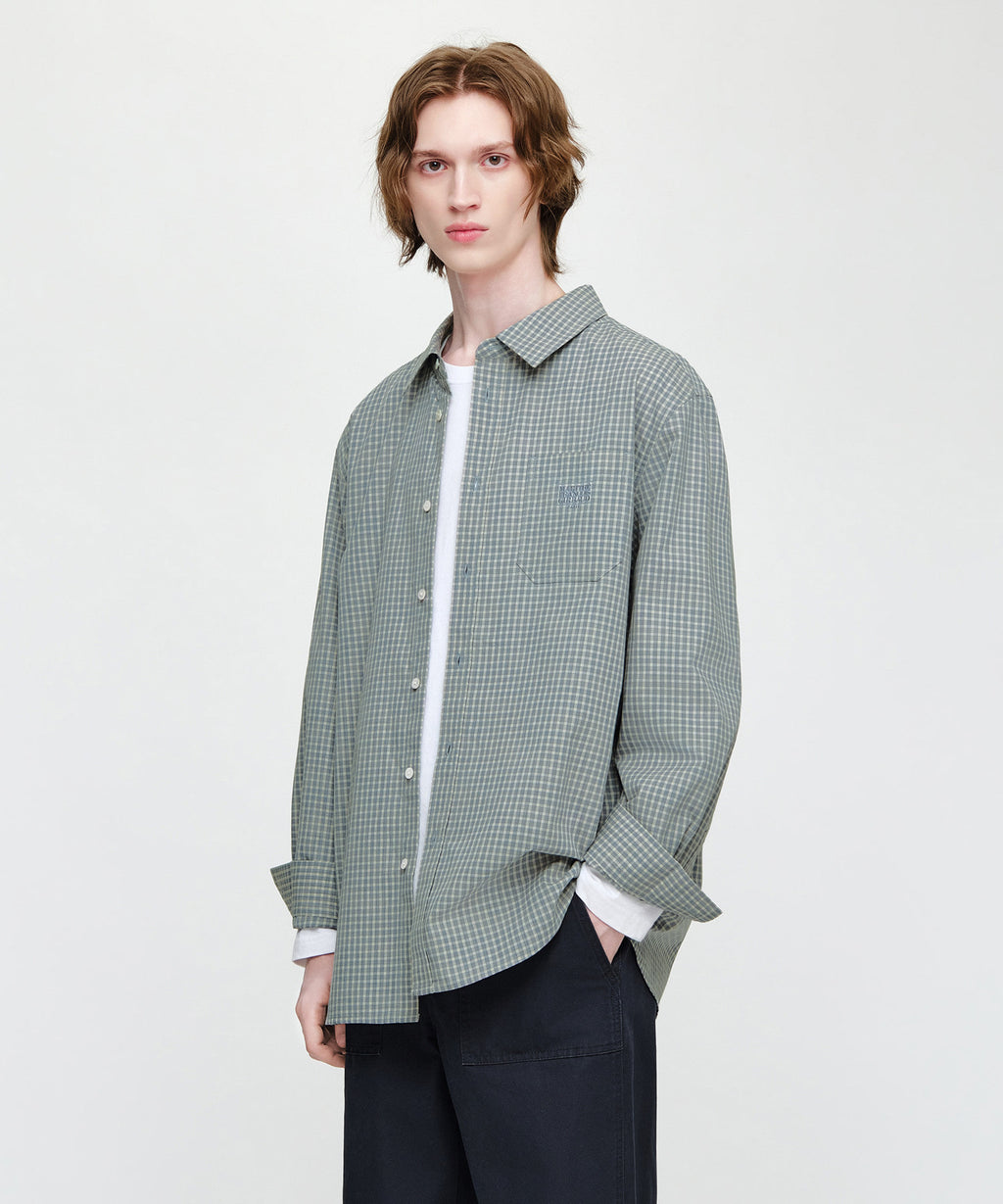 Marithe & Francois Girbaud - Micro Classic Logo Oversized Check Shirt (Blue) product image 2 | TRAB K-Fashion Australia