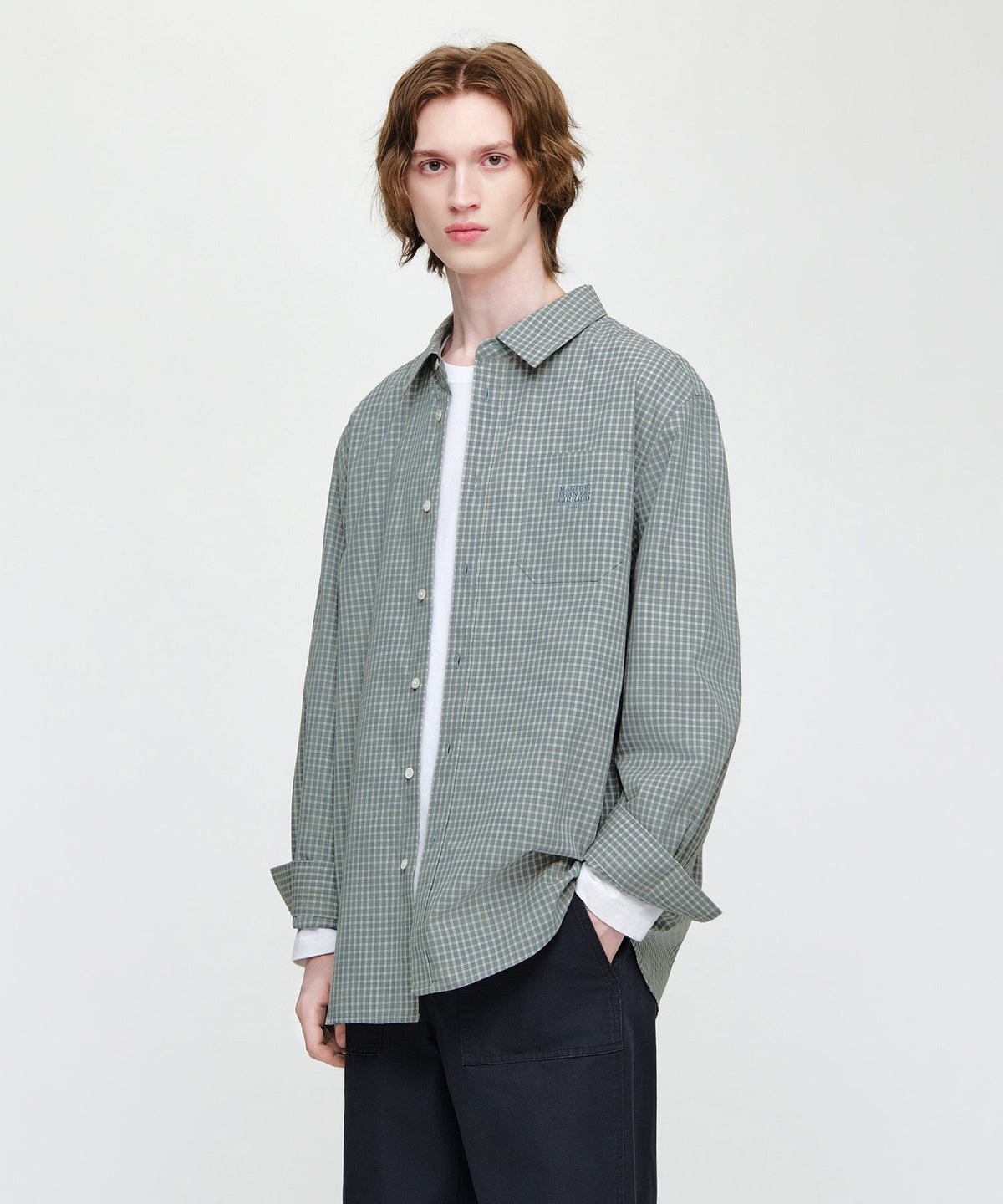 Marithe & Francois Girbaud - Micro Classic Logo Oversized Check Shirt (Blue) product image 2 | TRAB K-Fashion Australia