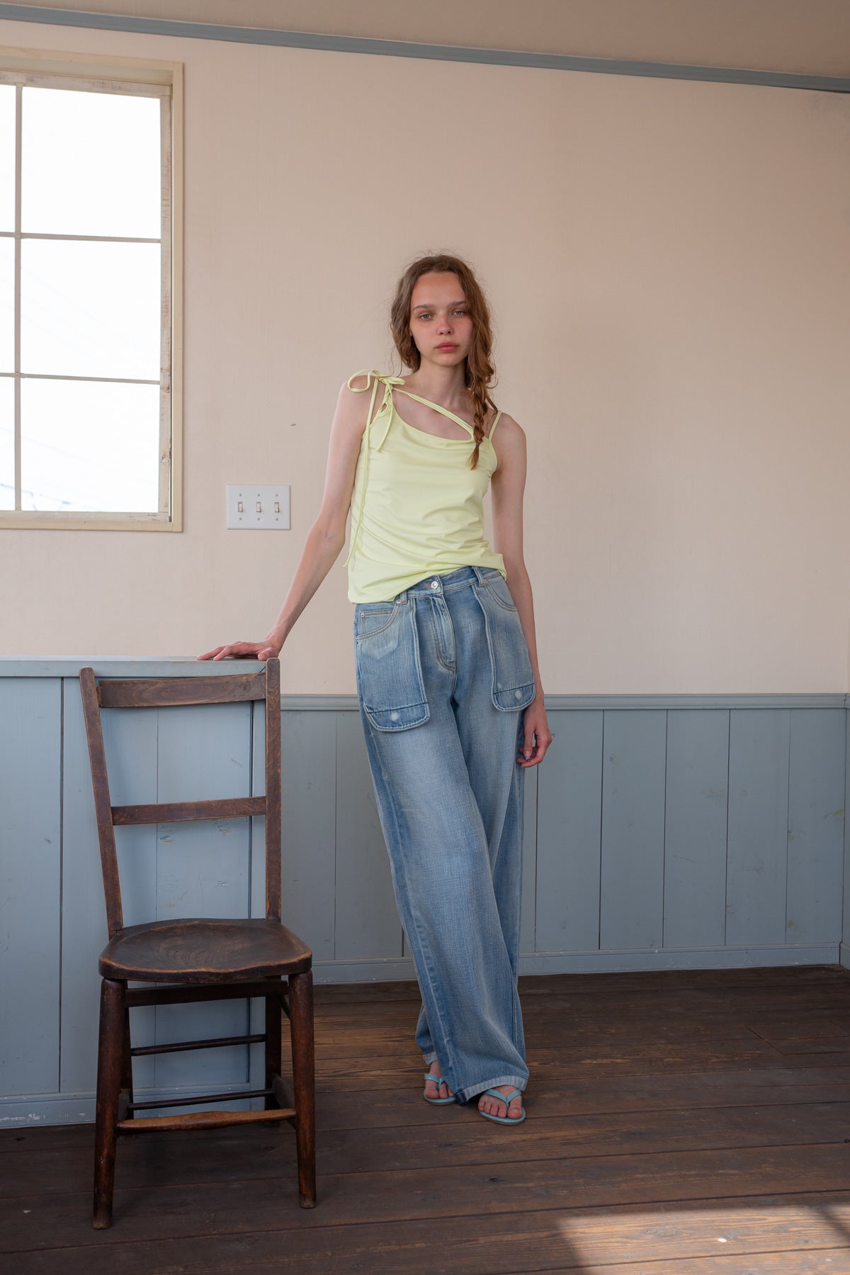 Matin Kim - Out Pocket Washed Denim Pants (Light Blue) product image 8 | TRAB K-Fashion Australia