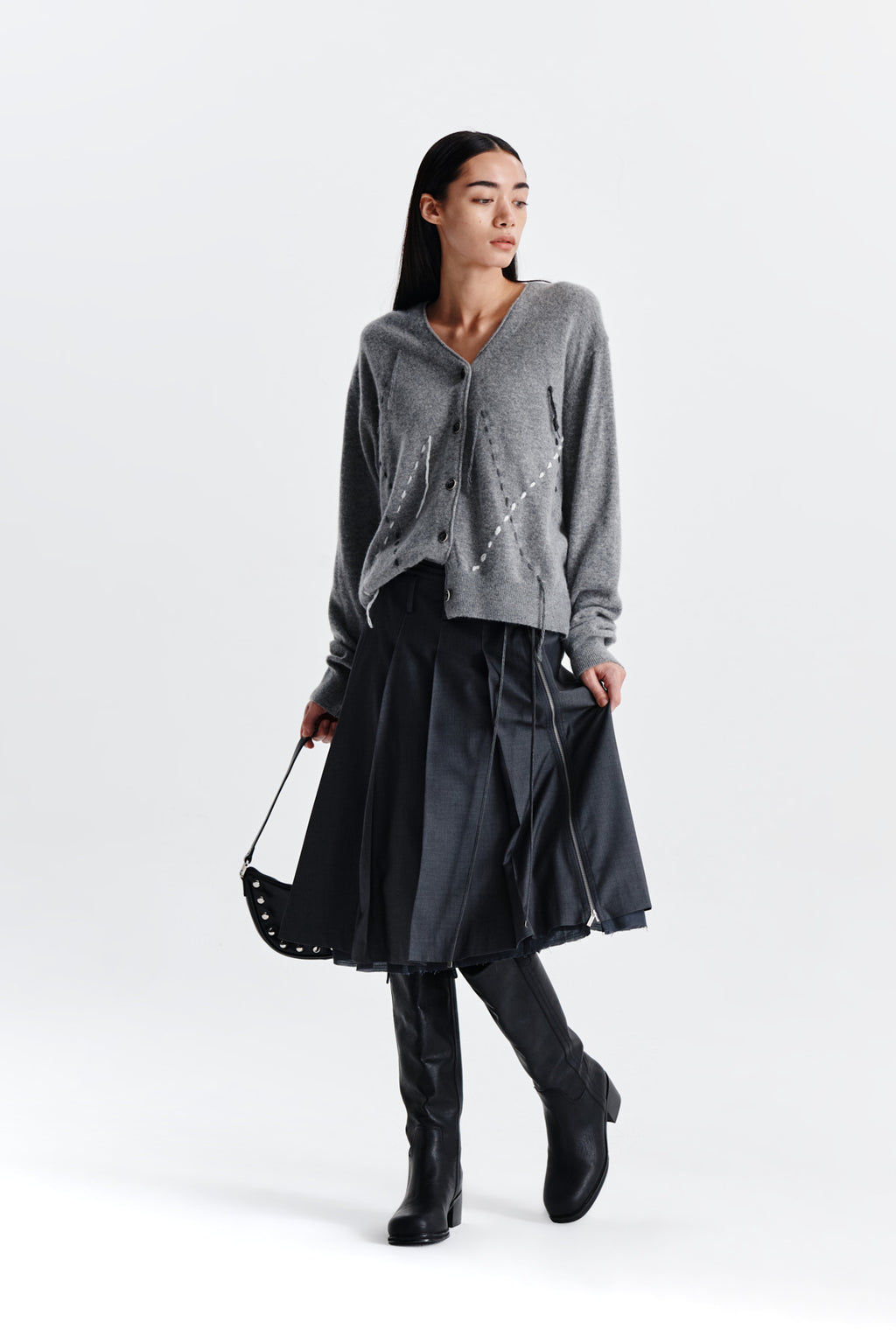 Matin Kim - String Point Layered Pleats Skirt (Grey) product image 9 | TRAB K-Fashion Australia
