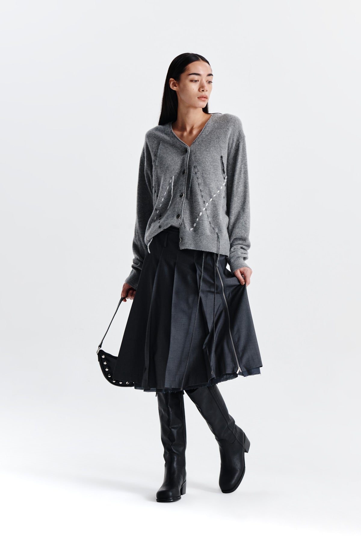 Matin Kim - String Point Layered Pleats Skirt (Grey) product image 9 | TRAB K-Fashion Australia