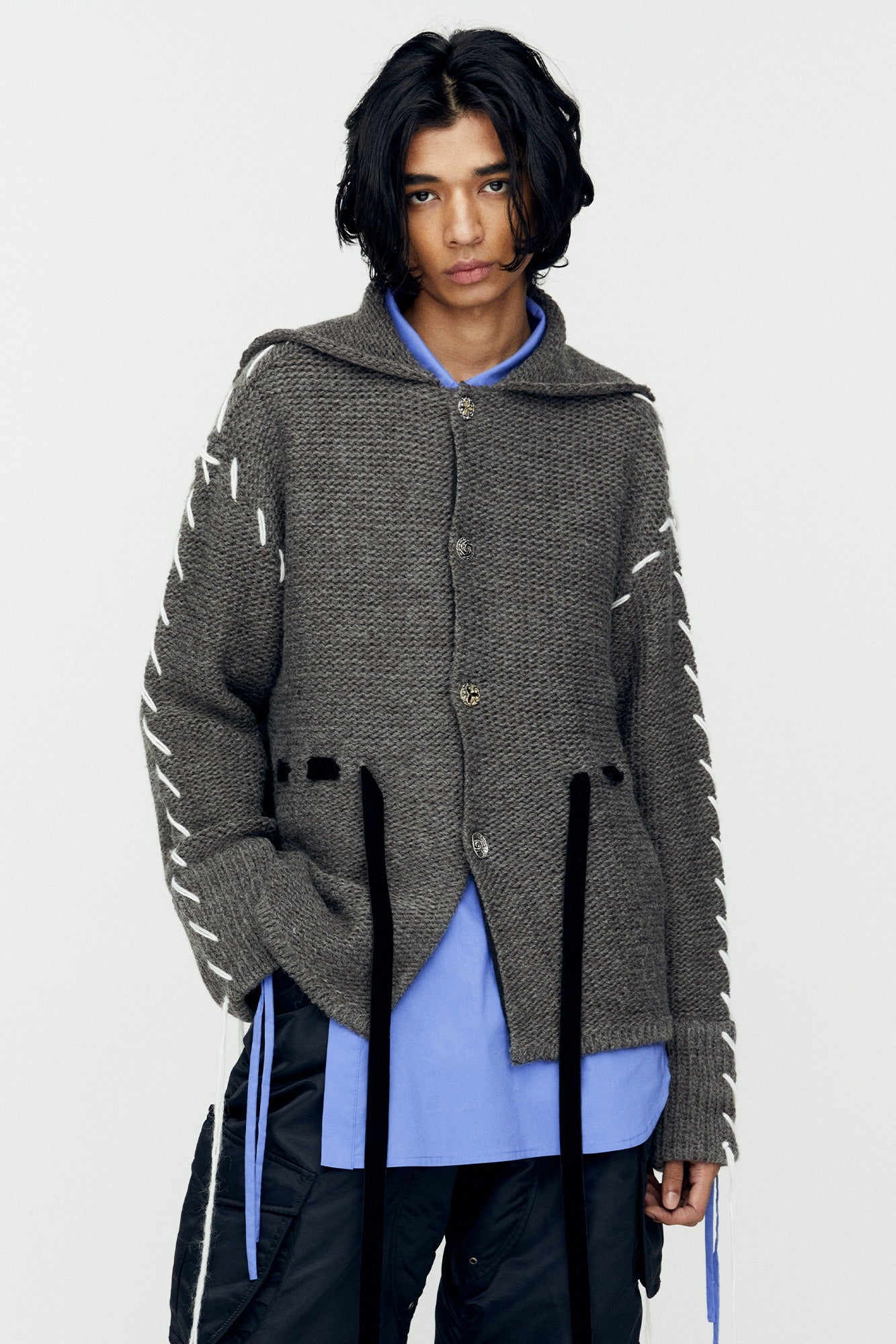 Andersson Bell - Charlie Big Collar Chunky Cardigan (Grey) product image 1 | TRAB K-Fashion Australia