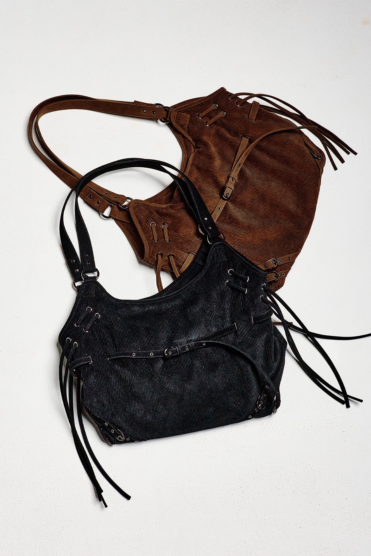 Deinet - Belt Detail Corduroy Big Shoulder Bag (Brown) product image 4 | TRAB K-Fashion Australia