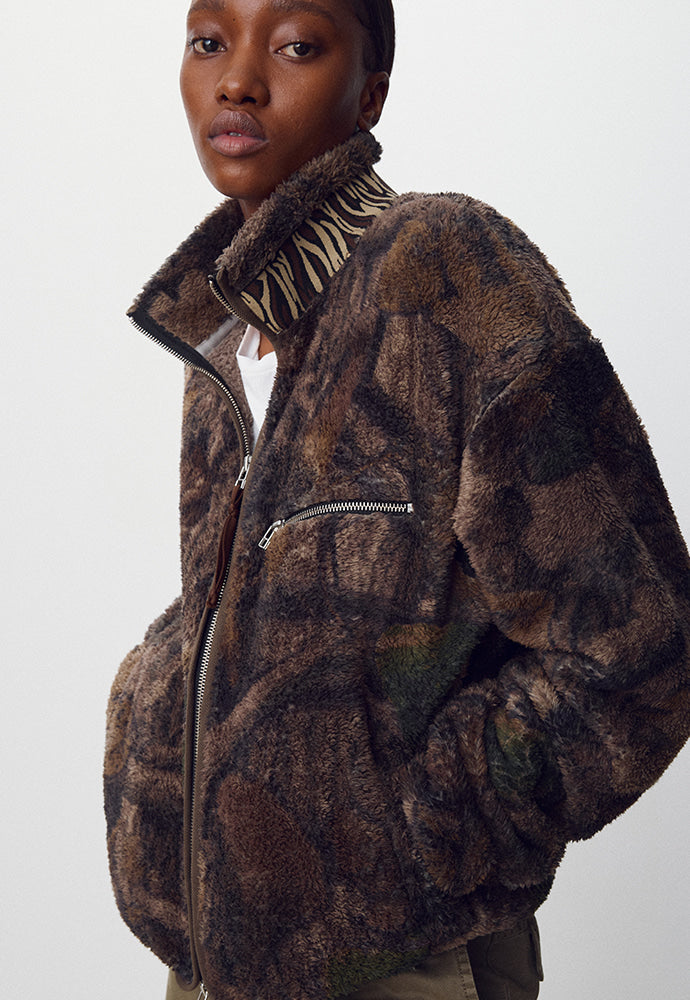 Tonywack - Leaf Camo Printed Fleece Jacket (Brown) product image 1 | TRAB K-Fashion Australia