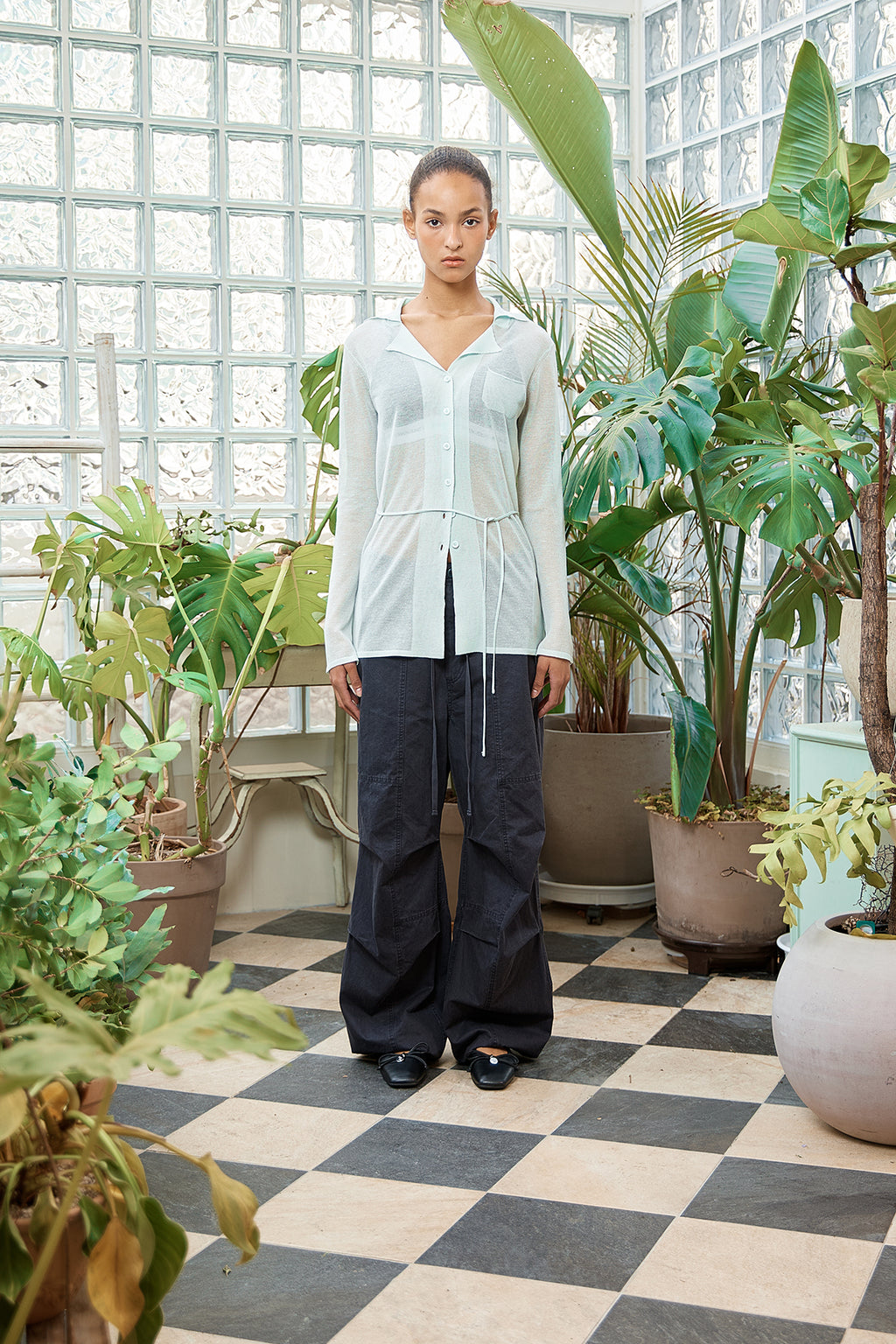 Matin Kim - String Point Plain Long Cardigan (Mint) product image 14 | TRAB K-Fashion Australia