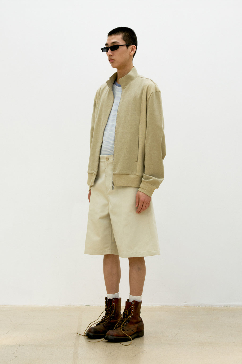 Coor - Washed Cotton Stand Collar Mixed Zip-Up (Washed Beige) product image 3 | TRAB K-Fashion Australia