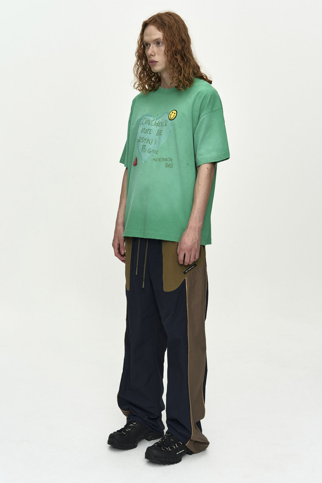 Andersson Bell - (essential) Unisex Spray Washed Heart Message T-Shirt (Green) product image 7 | TRAB K-Fashion Australia