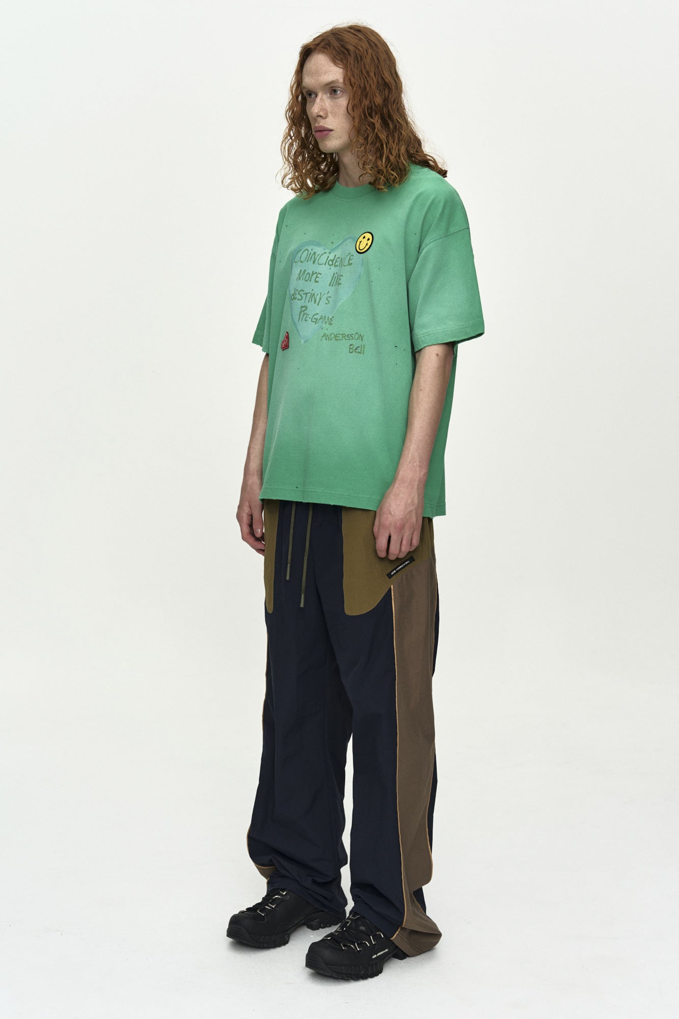 Andersson Bell - (essential) Unisex Spray Washed Heart Message T-Shirt (Green) product image 7 | TRAB K-Fashion Australia