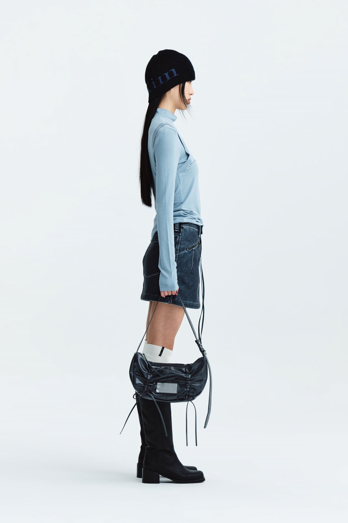 Matin Kim - Rib Layered Half Neck Long Sleeve Top (Blue) product image 7 | TRAB K-Fashion Australia