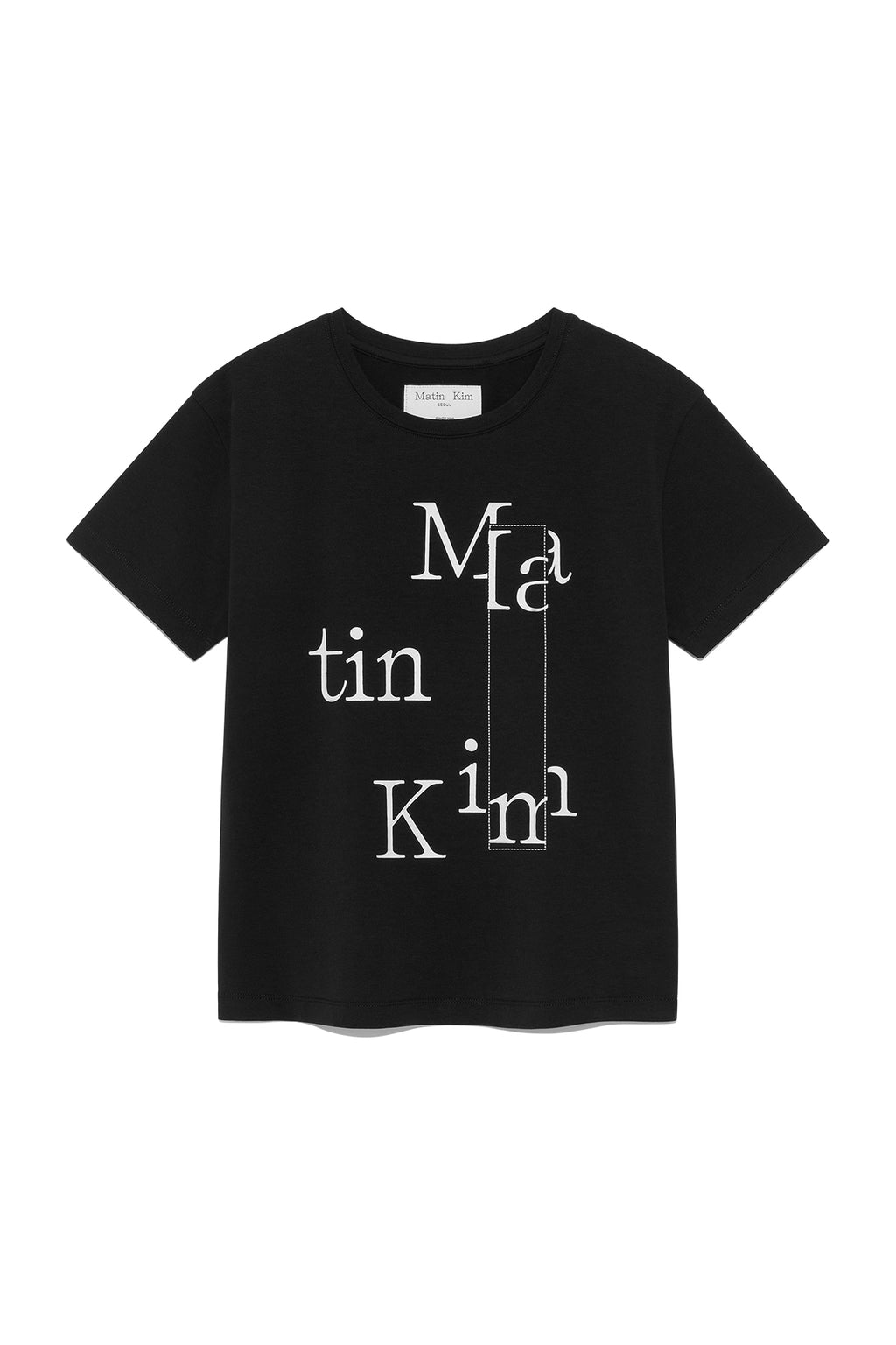 Matin Kim - Patchwork Graphic Printing Logo Top (Black) product image 1 | TRAB K-Fashion Australia